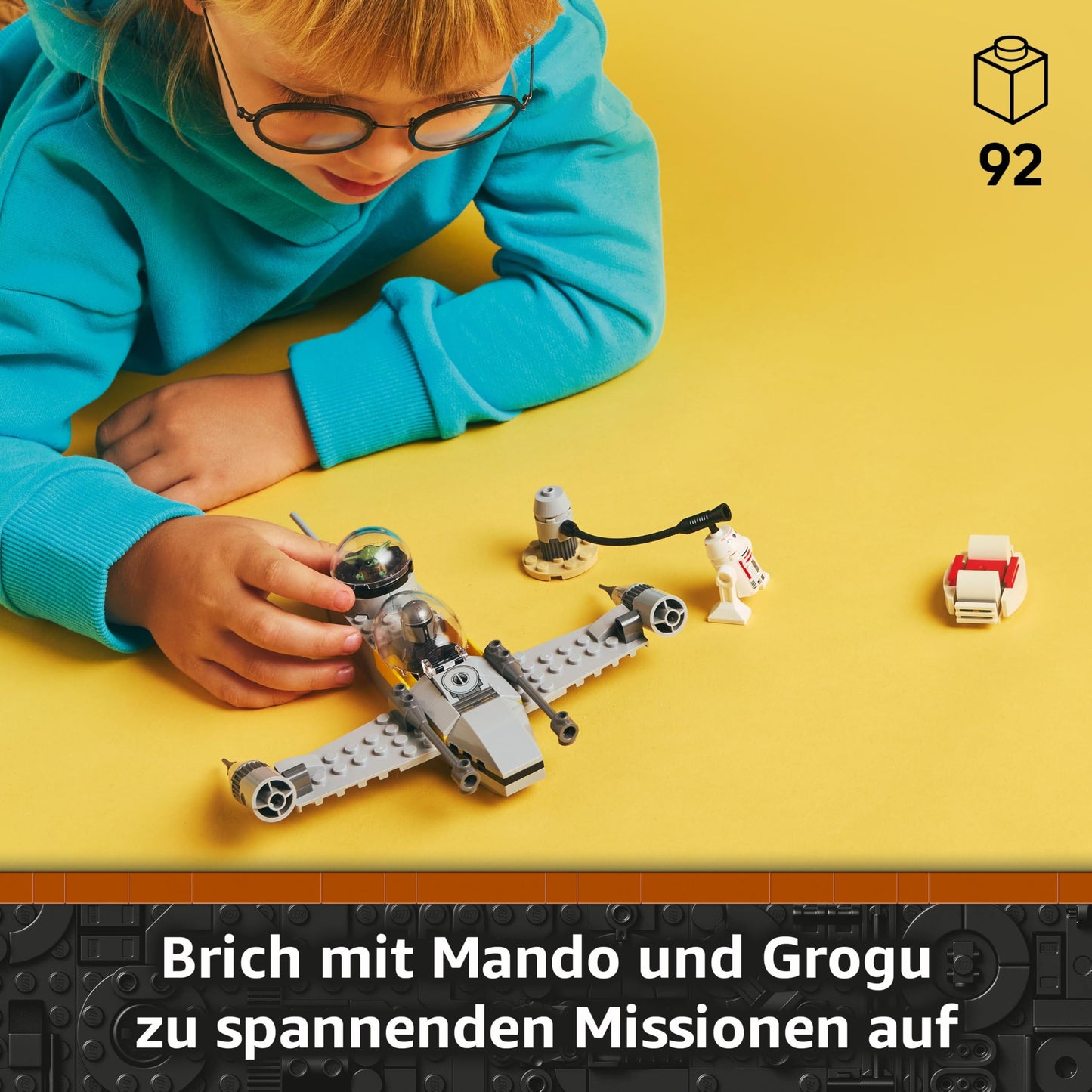 LEGO Star Wars 75410 Mandos and Grogu's N-1 Starfighter Toy featuring The Mandalorian, Grogu & R5-D4 Minifigures, including buildable fuel station, starship starter set for boys and girls aged 4 and up.