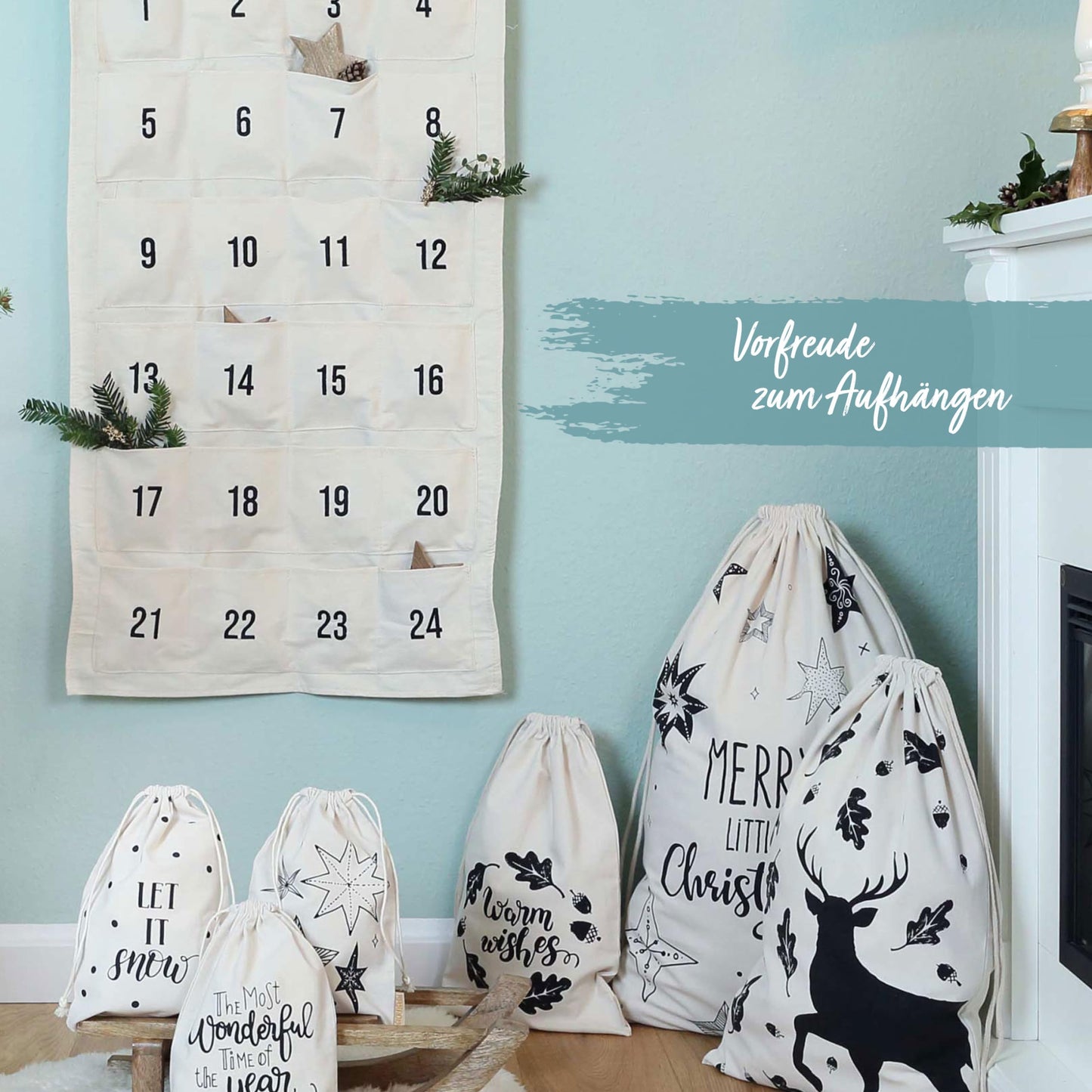 Paper Dragons fabric Advent calendar 2024 for filling - a little light is burning - high quality embroidered - fabric bags for decorating yourself - gift pouches - reusable tapestry set No. 31