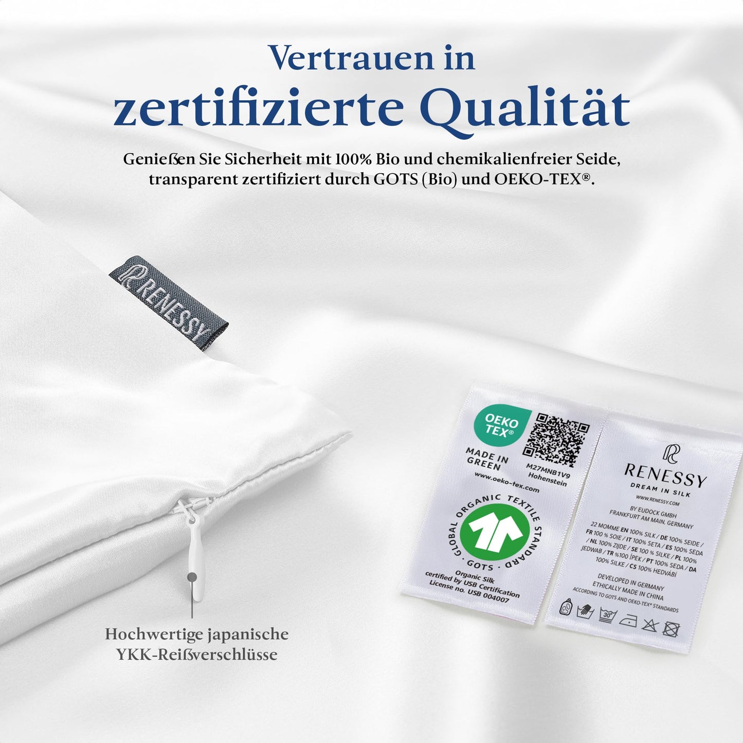 RENESSY pillowcases made from 100% organic silk 40x40 cm (2-Pack) - 22 Momme Mulberry silk, Grade 6A, Oeko-Tex certified in Germany - Luxury for hair and skin (Graphite Grey)