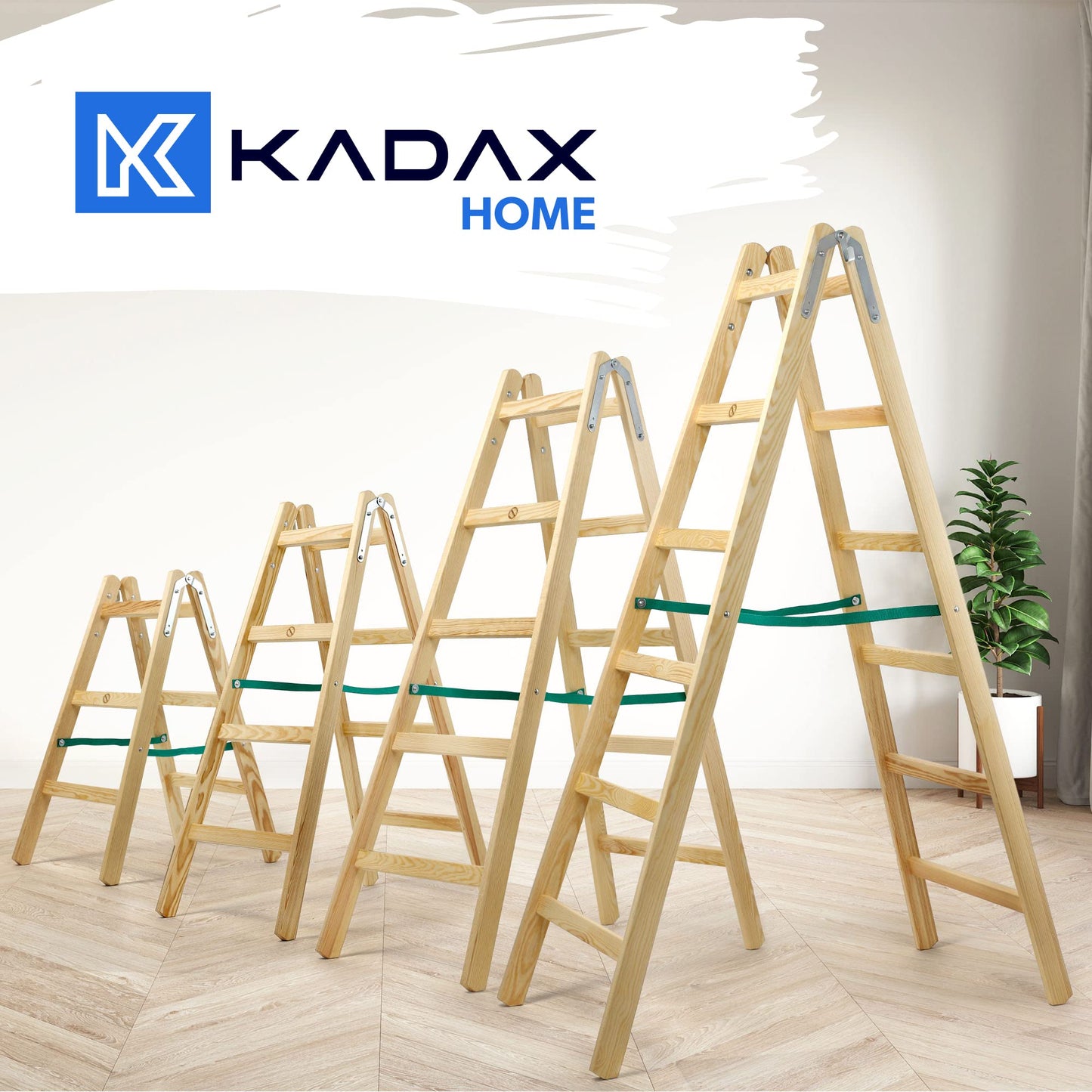 KADAX Wooden Step Ladder, Folding Painter's Ladder with Steel Hooks, Electrician's Ladder, Household Ladder (4 Steps) - Supports up to 150 kg.