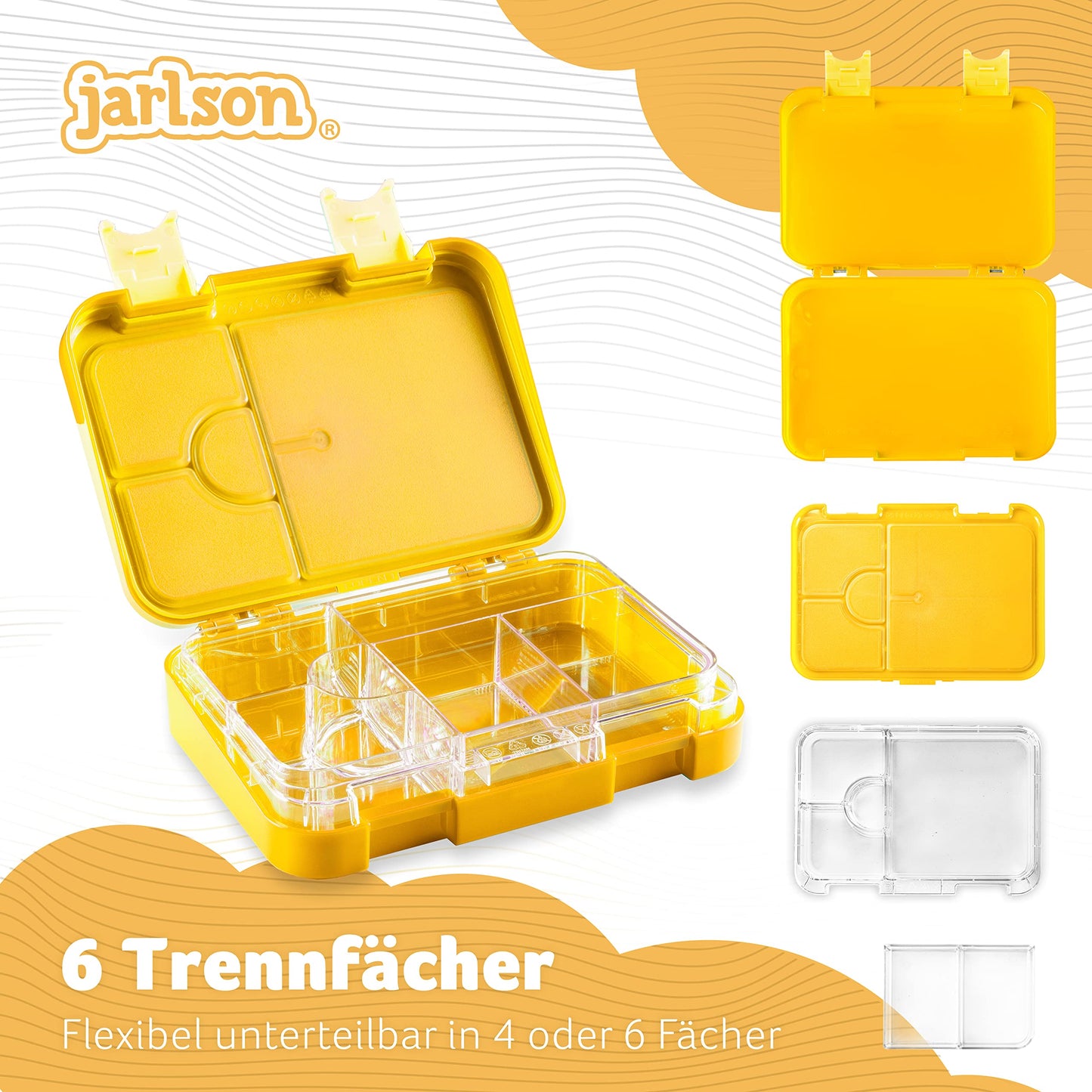 Jarlson® lunchbox for children with 6 compartments TONI - leak-proof bento box - snack box for kindergarten and school - girls and boys - | lunch box | snack box (yellow)