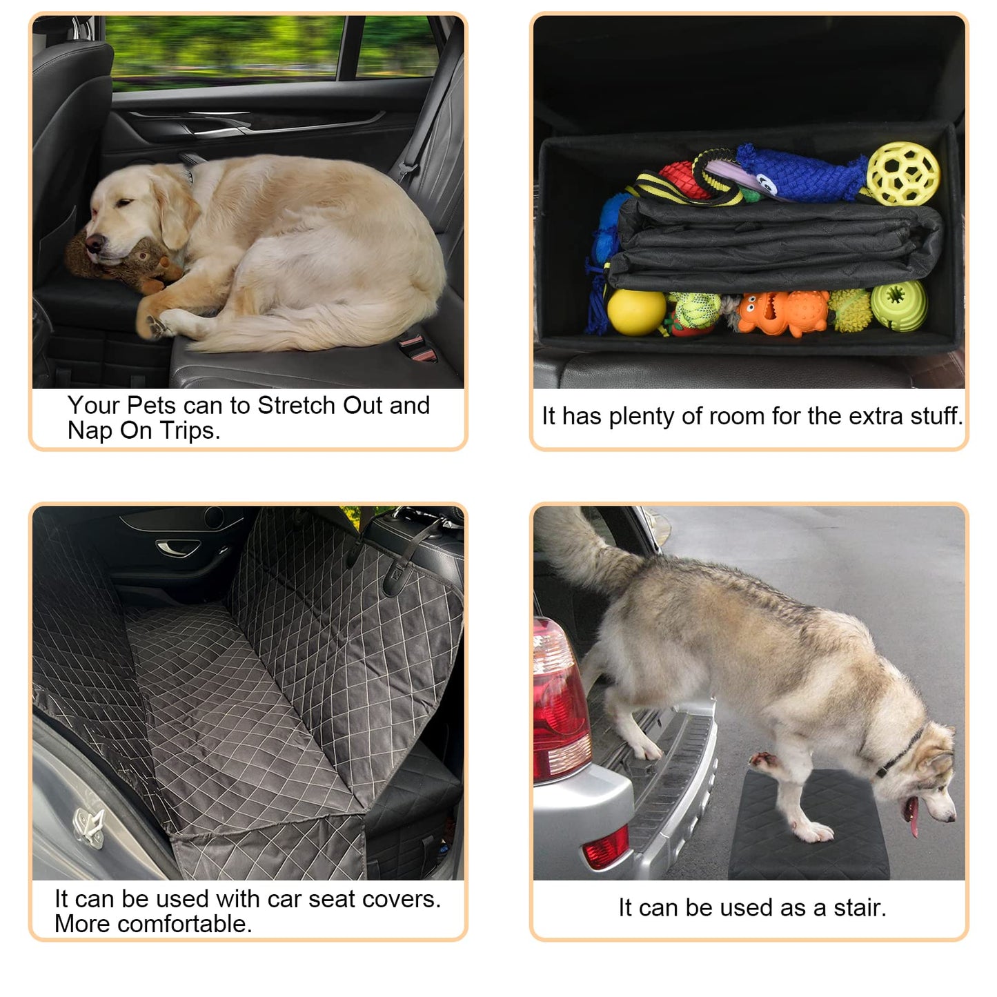 GOYJOY Dog Seat Extender for SUV, Truck, Sedan, front and back seat extension with storage, can hold up to 90kg, for large, small, medium pets.