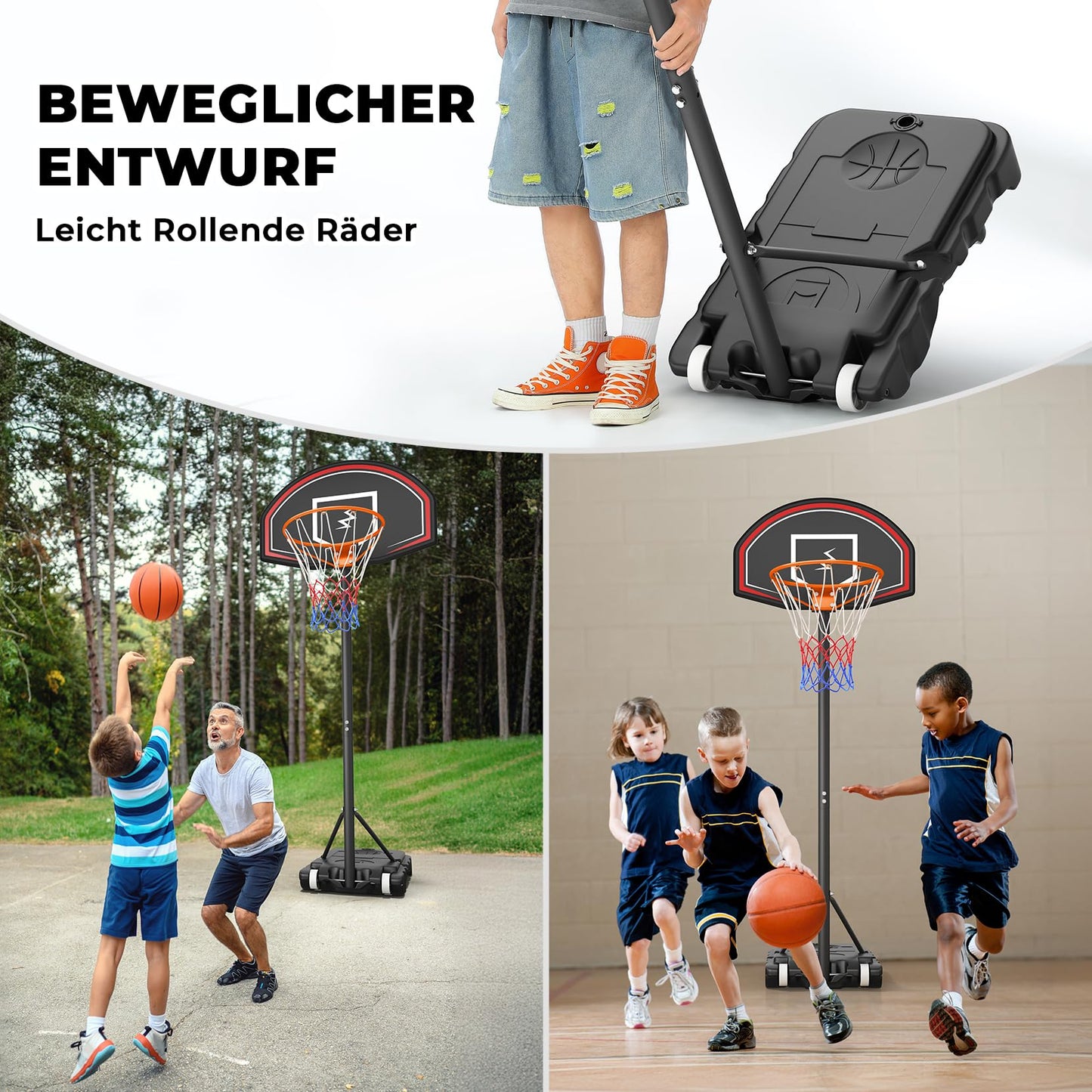 YOLEO outdoor basketball hoop for kids, 110-210cm height adjustable, portable basketball stand with wheels, portable children's basketball hoop