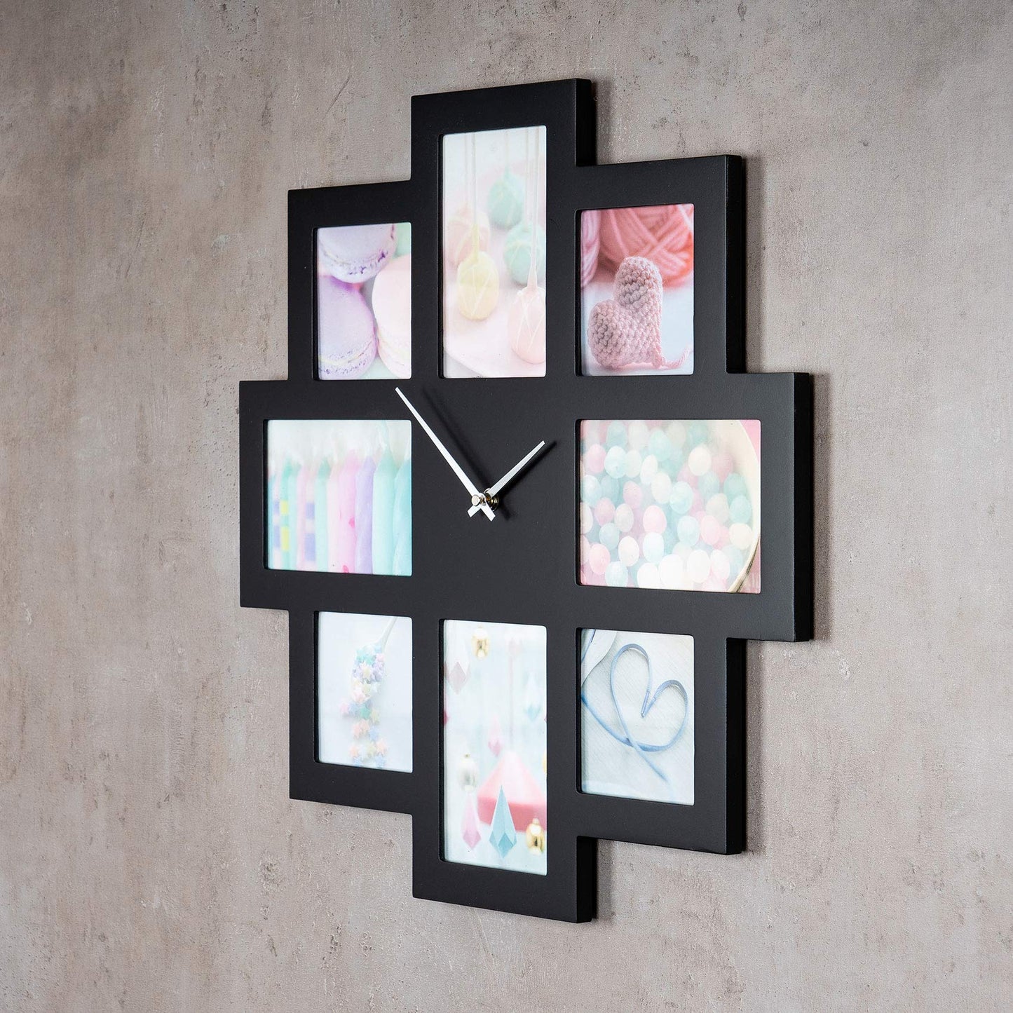 levandeo wall clock black 48x48cm wooden photo frame for 8 photos photo frame collage photo clock clock kitchen clock photo collage wall decoration decor