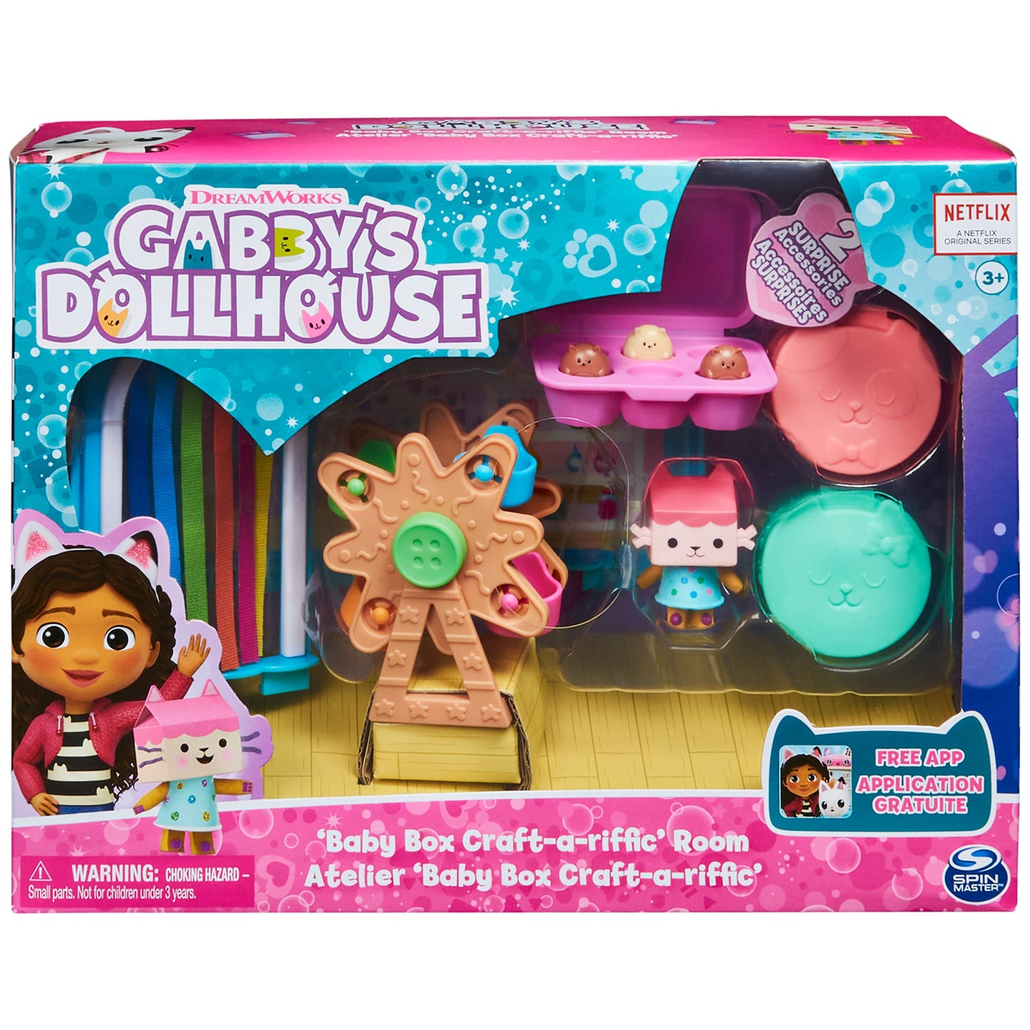 Gabby's Dollhouse Deluxe Room, Sweet Dreams, bedroom with cuddly cat & Deluxe Room, Craft-a-riffic Room, craft room with Baby Box