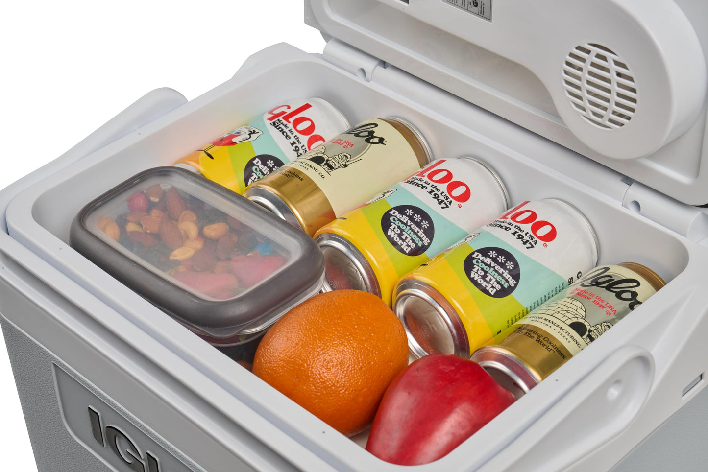 IGLOO IE24 DC electric cooler, 24 liters, mini fridge 12V for car, boat, and leisure, gray