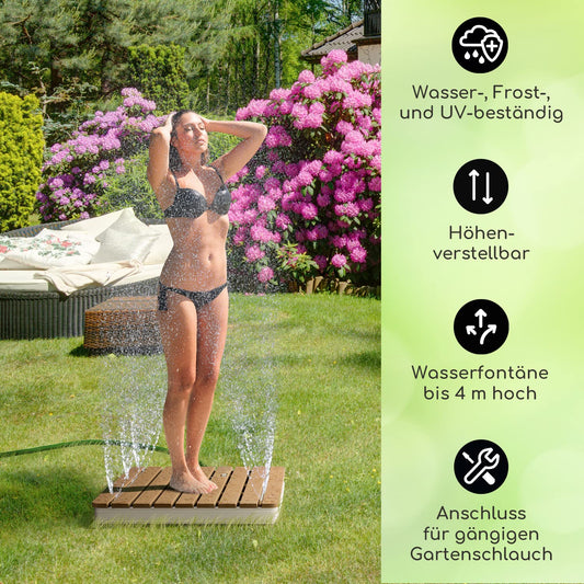 Blumfeldt Mobile Garden Shower, outdoor shower for the garden, floor shower with 4m fountain height, floor garden shower with wood look for pool & sauna, outdoor shower waterproof, frost- & UV-resistant.