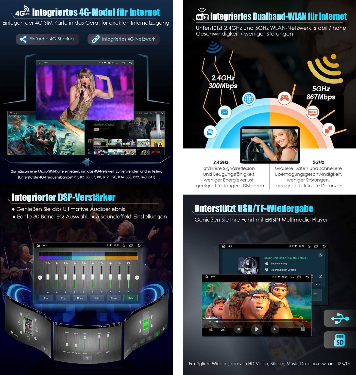 Erisin 8-Core 4GB+64GB 7 Inch Android 14 Car Radio Bluetooth GPS Navigation For Mercedes A Class W169 B Class W245 Sprinter Vito Viano VW Crafter CarPlay Android Auto DSP WiFi DAB+ RDS SWC DVD USB Canbus