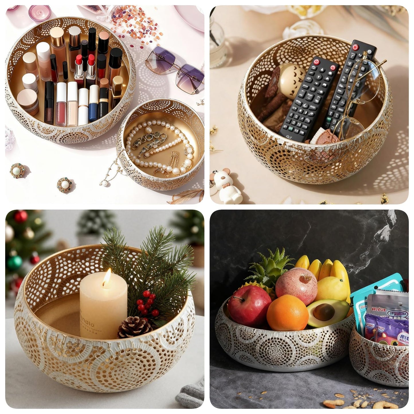 JAZUIHA Golden Decorative Bowl Set - 2 pieces with 18 cm & 30 cm diameter | Modern fruit bowls for fruit, snacks, candles or decor items