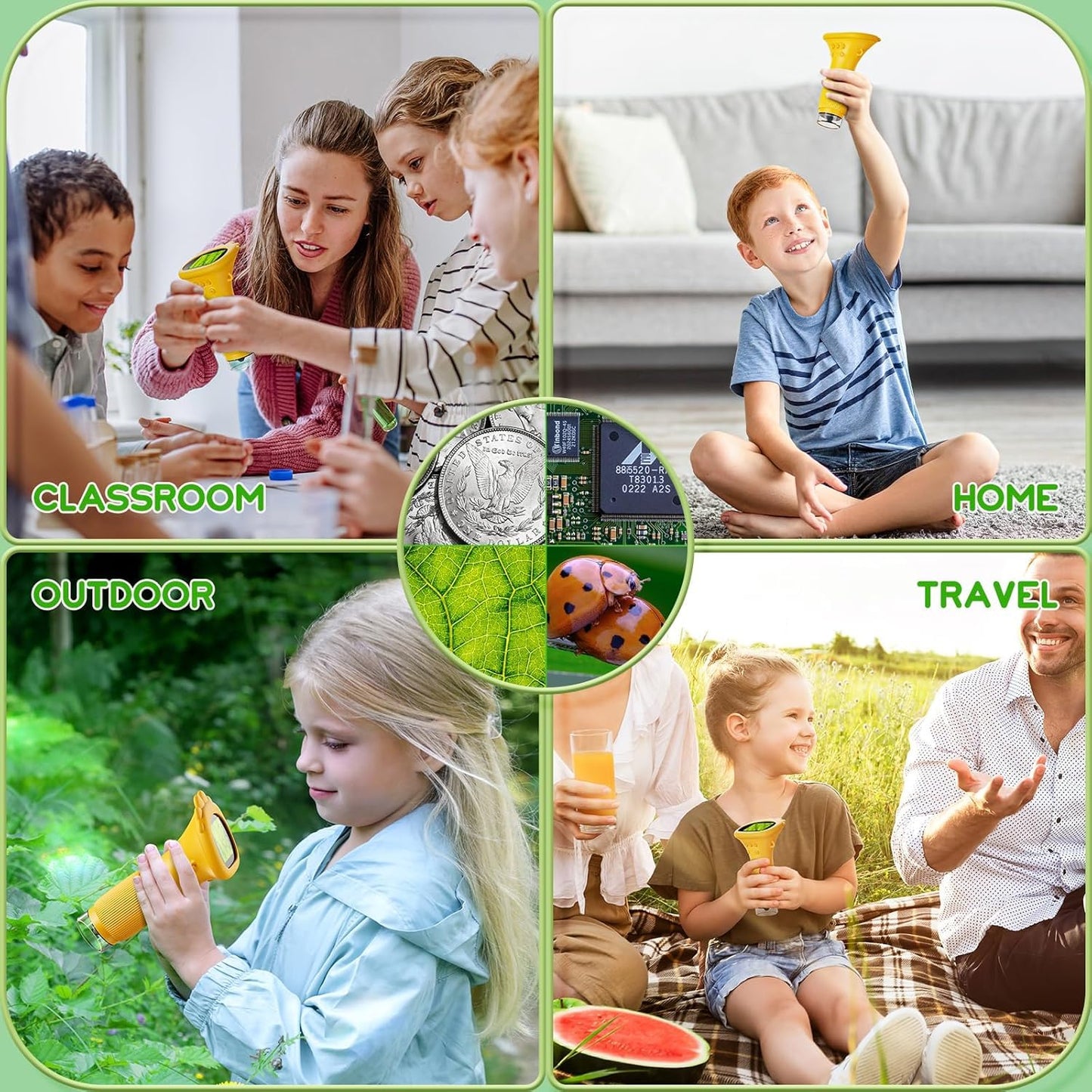 Handheld microscope for kids, Ashfly 200X portable pocket microscope, 2.0" IPS screen USB Microscope LED Lights - connect to PC, mini microscope for outdoor use from 3 years old - Orange (educational gift)