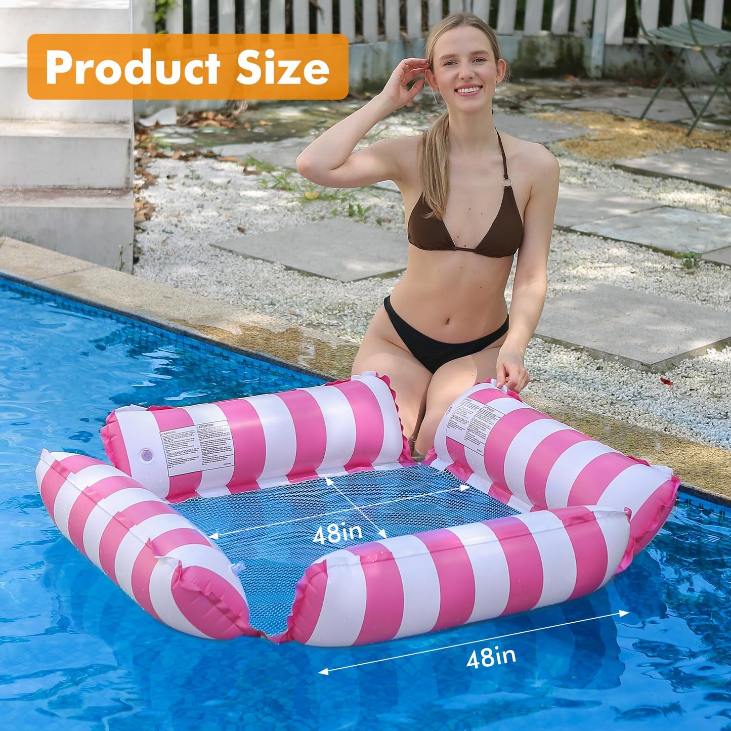 Inflatable pool float chair lounge for adults and kids, swimming, striped pattern float hammock for pool party summer water fun (Navy Blue+Light Blue+Pink)