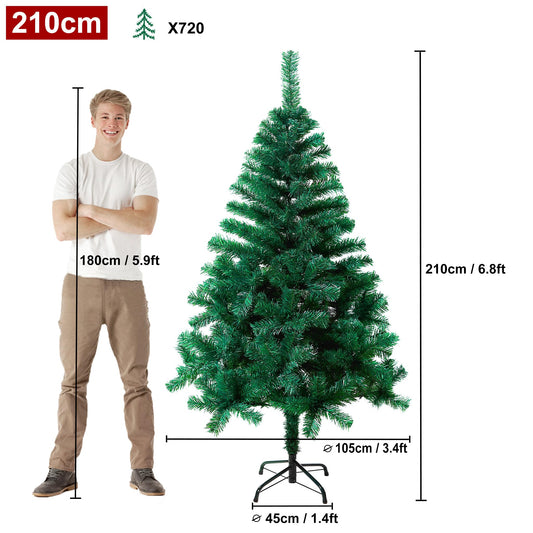 Artificial Christmas tree 210cm Artificial Christmas tree decoration Green PVC with metal stand Christmas decoration