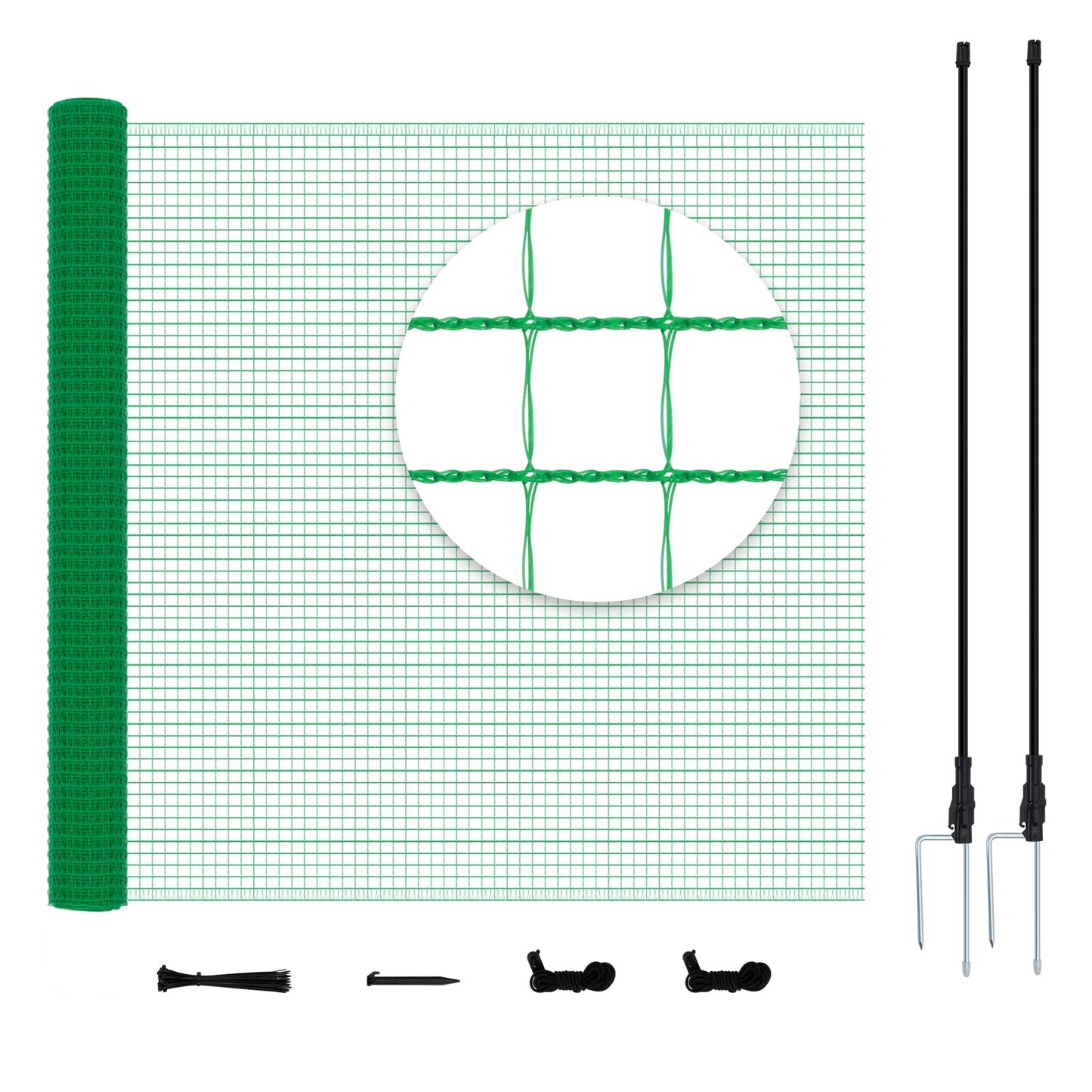 WOLTU Poultry Net, Mobile Fence 25x1.2m close-meshed, Dog Fence Garden Fence Post Fence Camping Fence Barrier Fence, with 15 stakes winch ropes ground nails cable ties, Green