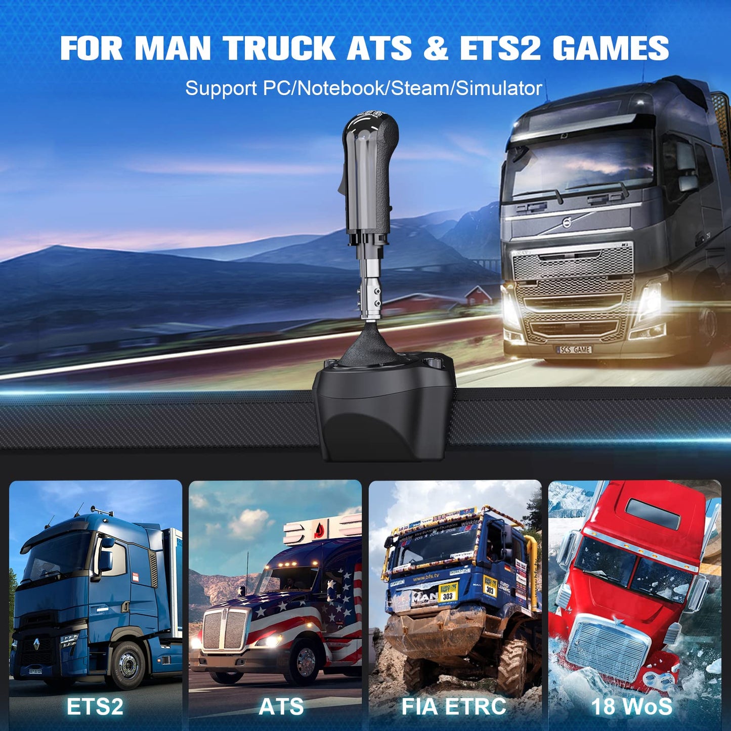 Aikeec USB Shifter Knob, 18 speed gear shift knob for Euro Truck Simulator 2 ATS ETS2, Truck Driver gear shift knob for Logitech G29 G27 G25 G920 G923 THRUST MASTER TH8A - Black
