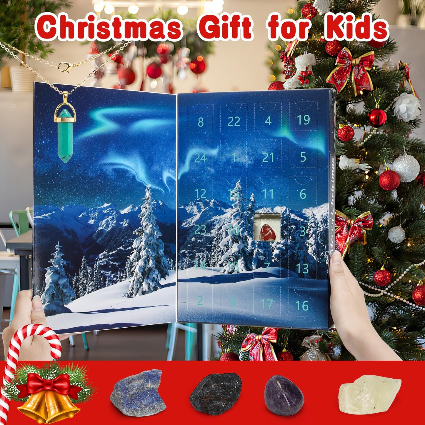 Aitsite Advent Calendar Minerals Gemstones, 24 day National Geographic Advent Calendar, Christmas Calendar Stones Crystals, Gemstone Calendar for family Christmas gifts