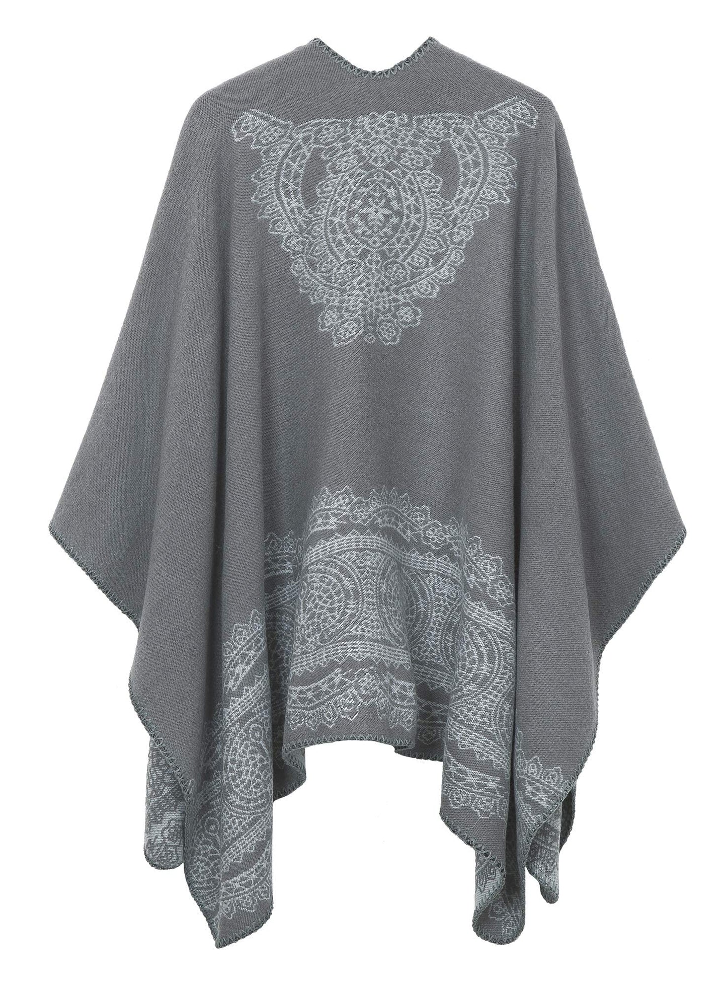 EXCHIC Women's Warm Open Front Knit Scarves and Wraps Floral Elegant Cardigans Poncho Cape Coat Jacket (Gray-91)