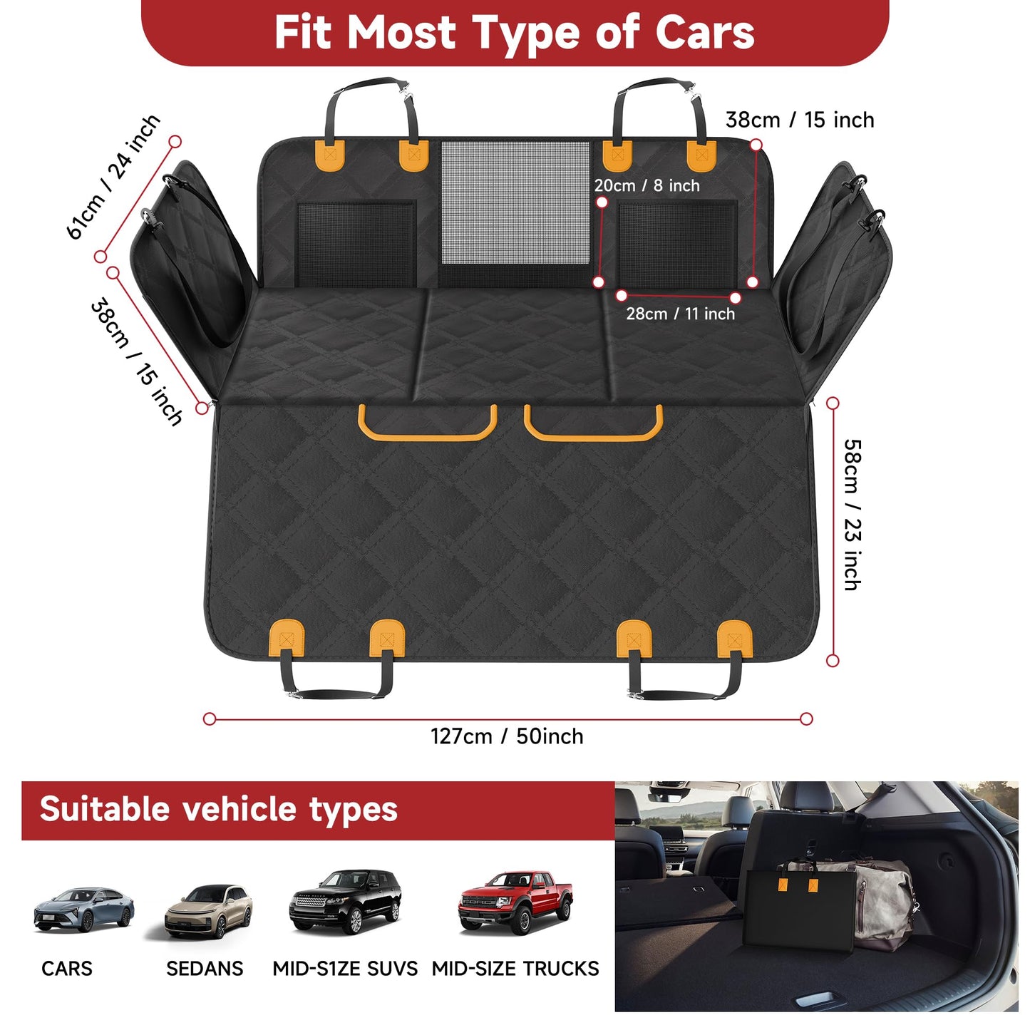 Loiion dog blanket for car back seat with hard bottom, rear seat extender for dogs, car hammock for dogs, anti-slip waterproof dog car mat for most car SUV truck, black.