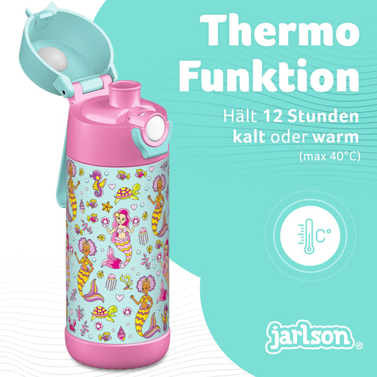 JARLSON® Kids Water Bottle "MALI" - Stainless Steel Thermo Flask - BPA Free - Leakproof - Children's Bottle with Chug Lid - Bottle for School, Kindergarten - 350ml (Mermaid, 350 ml)