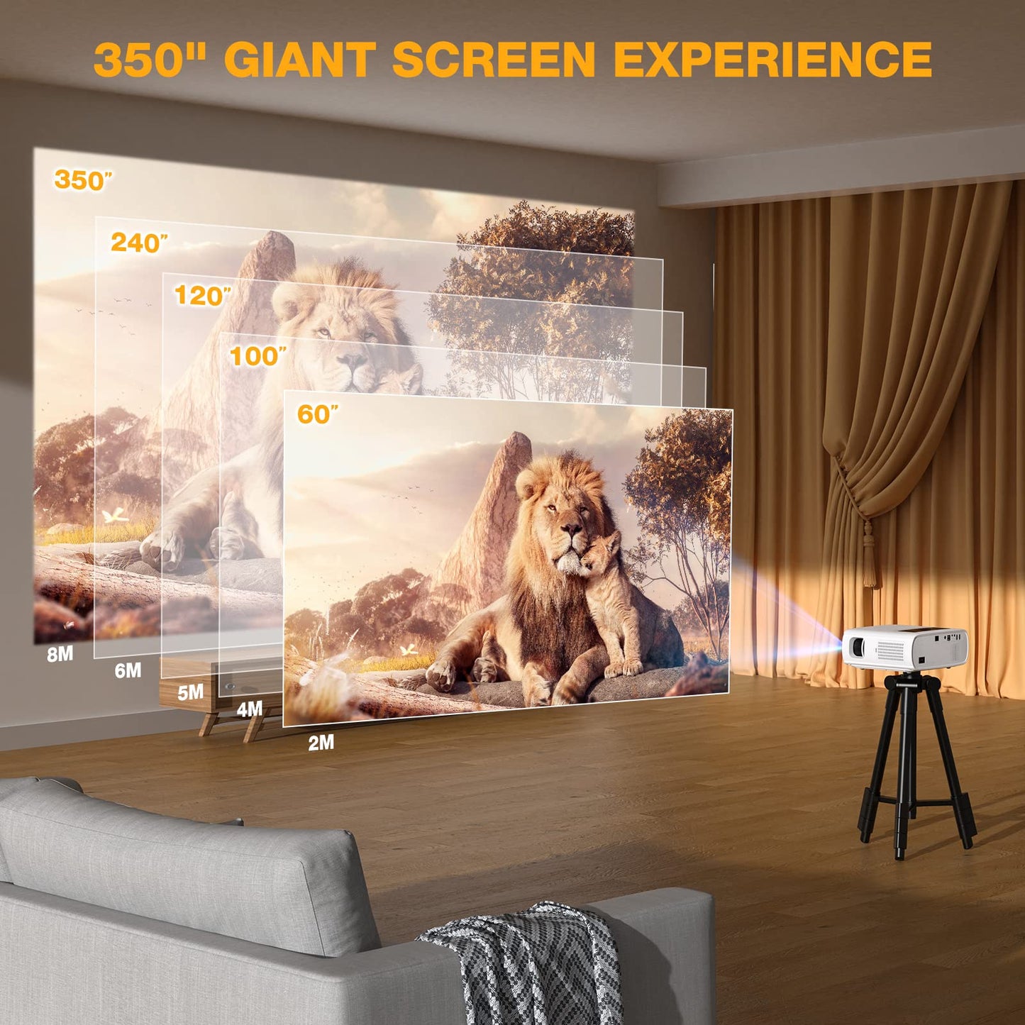 5G WiFi projector- 12000 lux native 1080P projector full HD home theater video projector 4K, Bluetooth projector WLAN projector 350'' display compatible with TV stick, HDMI, USB, X-Box, iOS/Android