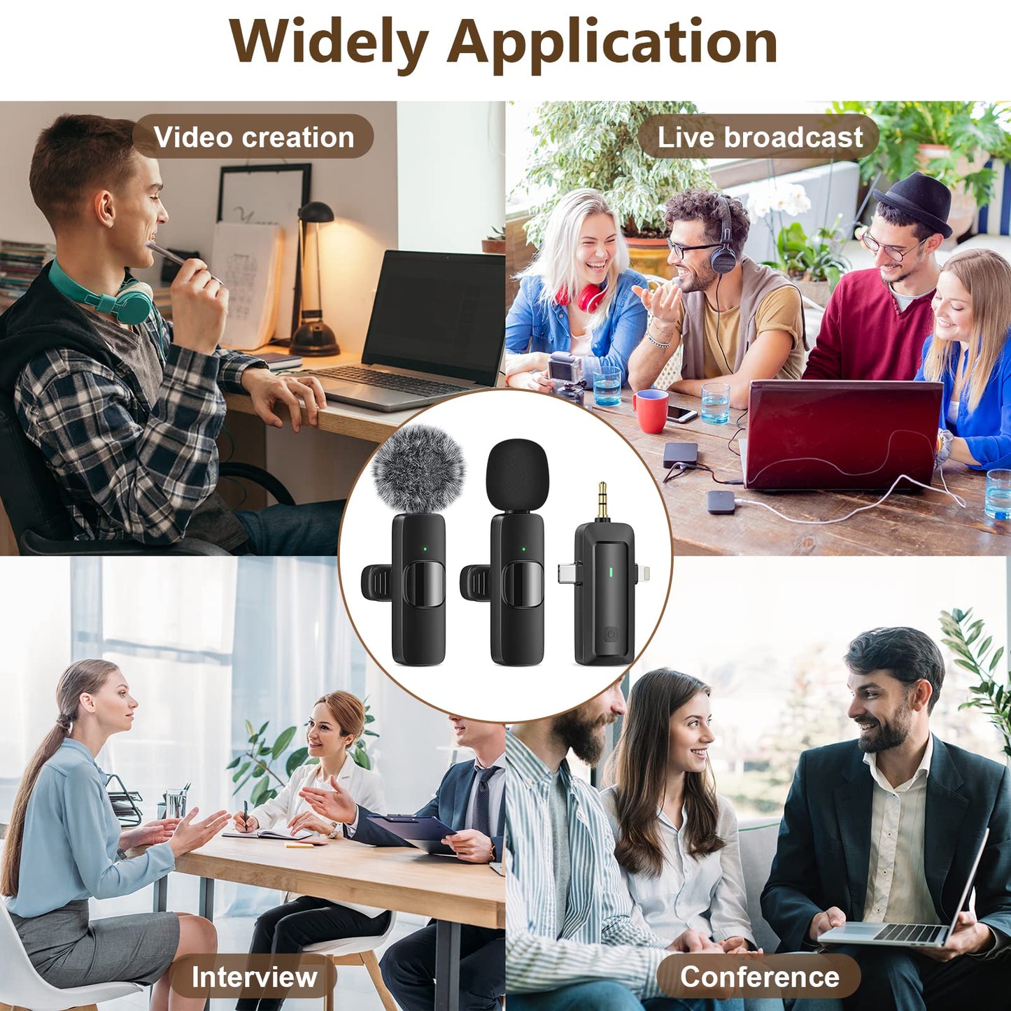 HMKCH Wireless Lavalier Microphone for iPhone/Android Phone/Camera/Computer/Laptop, Professional Mini Clip-on Mic with USB-C/3.5mm/USB Plug for Video Recording, Vlog, YouTube, TikTok