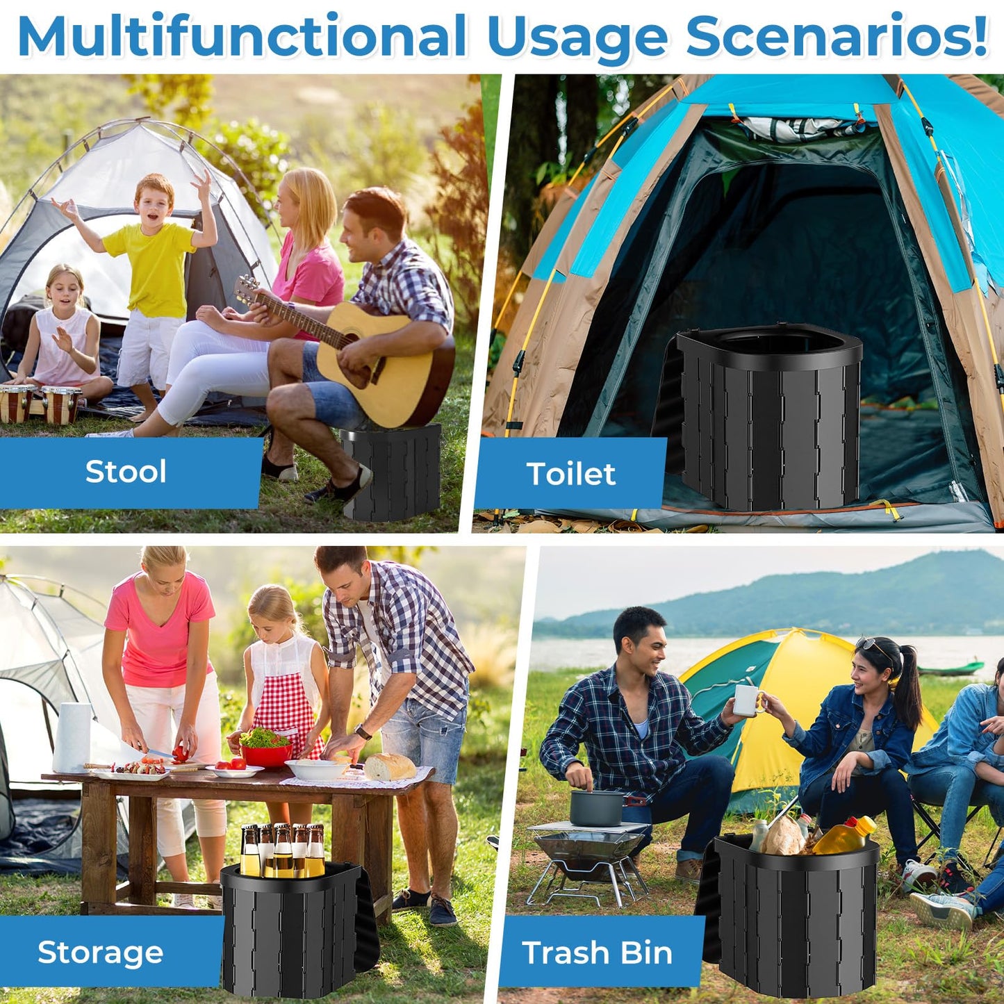 ITMNMNL Camping Toilet, Portable Toilet for Camping, max 150 kg, Foldable Camping Toilet, Composting Toilet for Outdoor or Indoor Use, Camping WC, Toilet Bag + Storage Bag - Black