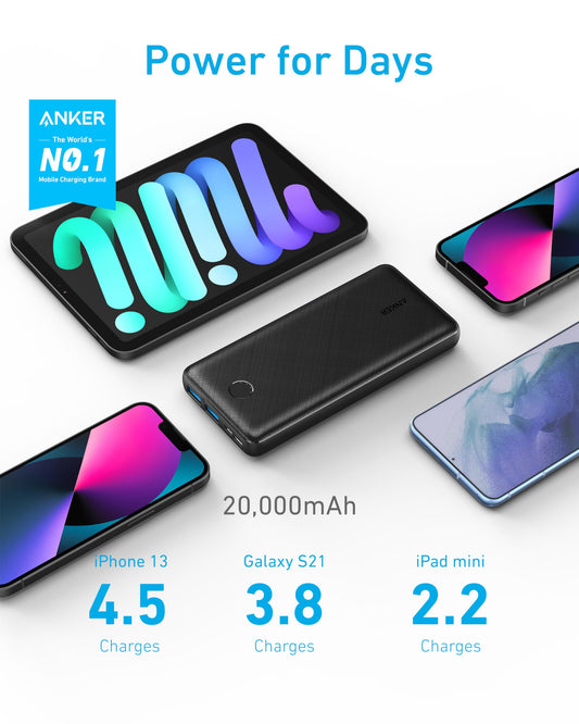 Anchor 325 Powerbank, 20000mAh external battery PowerIQ Technology USB-C Port, high energy density, compatible with iPhone, Samsung Galaxy, iPad and more.
