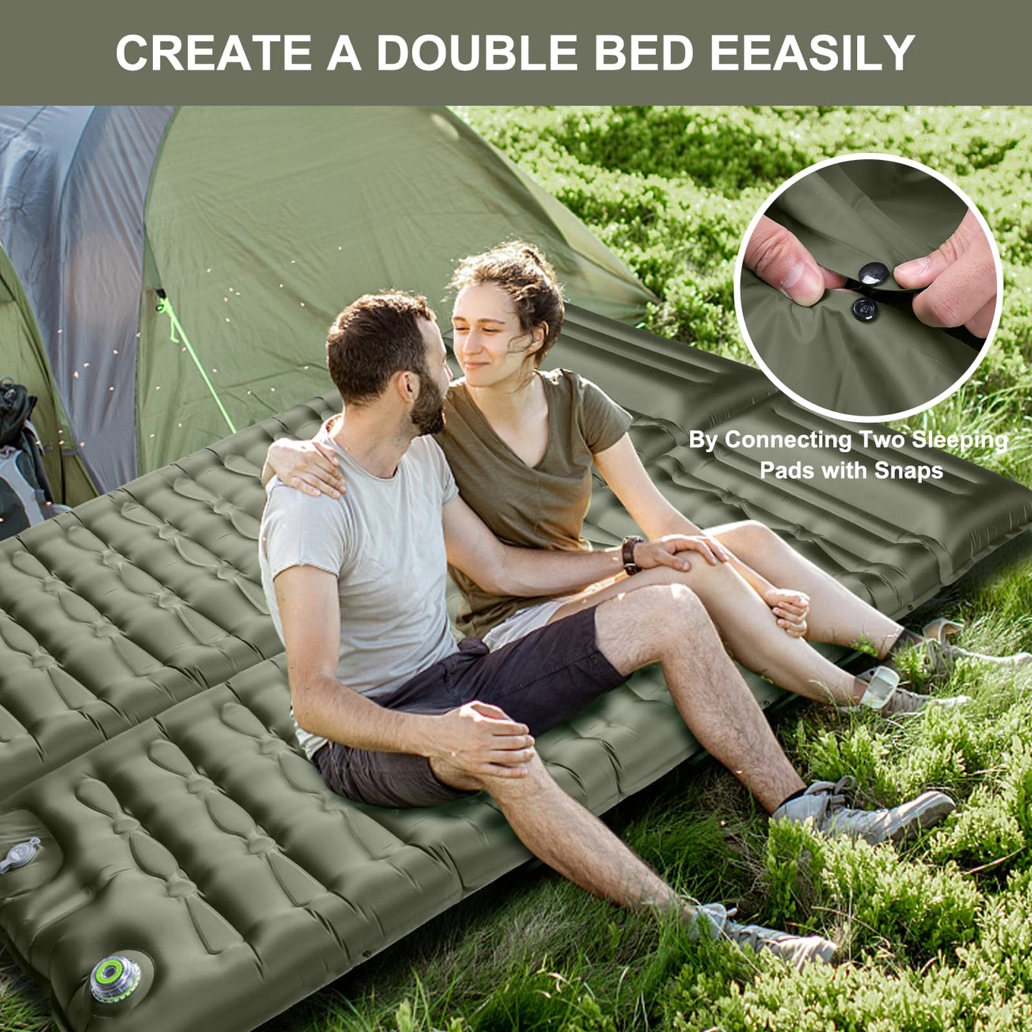 Electric Self-Inflating Camping Mat, 12CM Thick Inflatable Mattress with Pillow, Compact Size Waterproof Air Mattress for Outdoor, Anti-Ripstop Sleeping Pad for Hiking and Beach