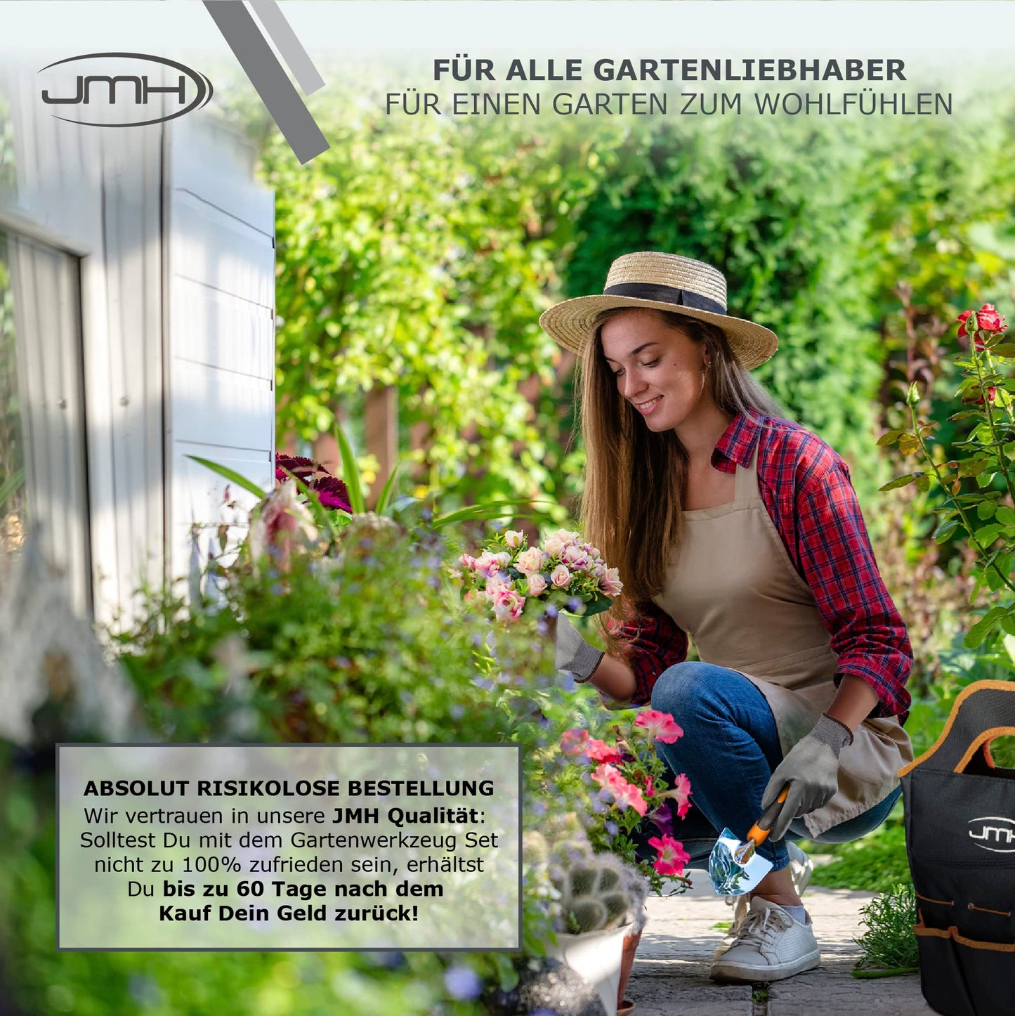 JMH Stainless Steel Garden Tool Set - 7-piece Garden Tool Set - Outdoor Garden Accessories - Garden tools with Weed Puller - Gardening Tools