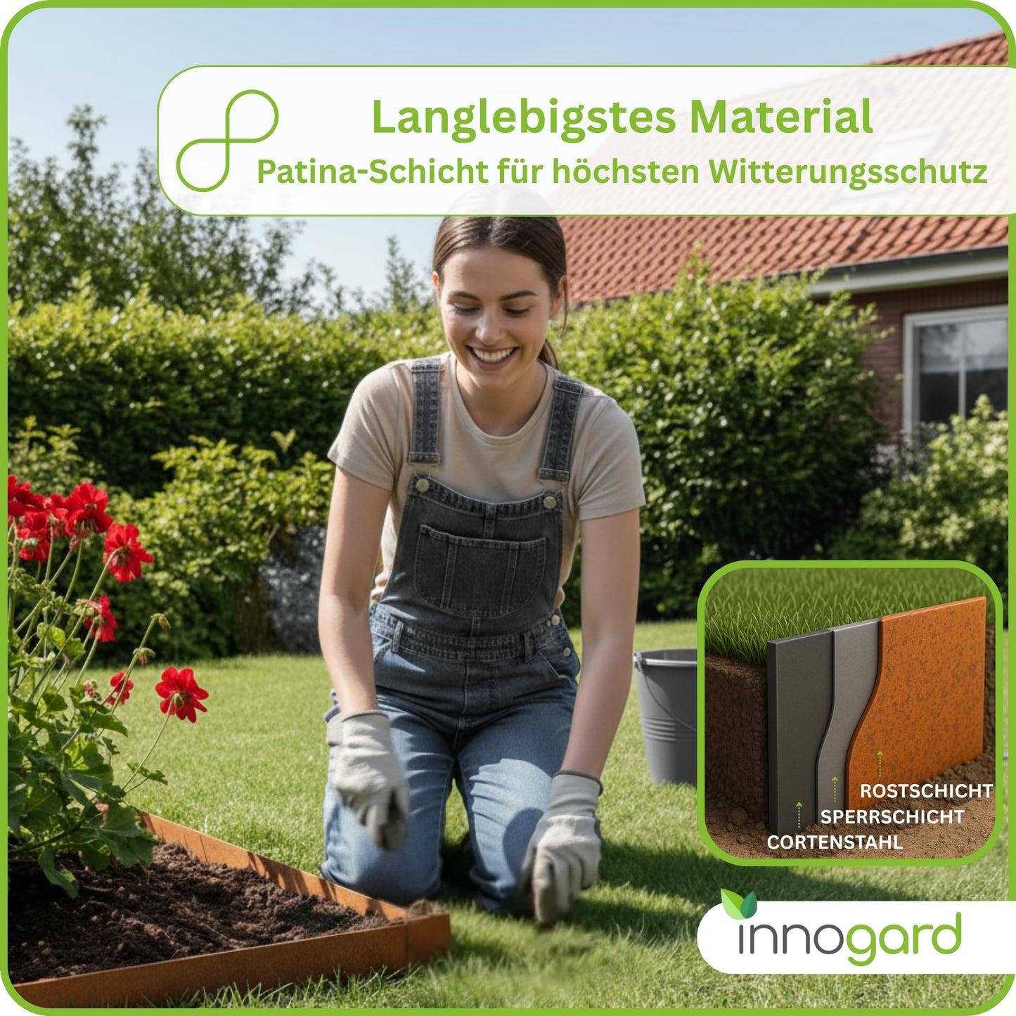 innogard lawn edge Corten steel L10m H25cm - Flexible bed edging 1 mm thick lawn edging tape for garden bed bordering bed edging