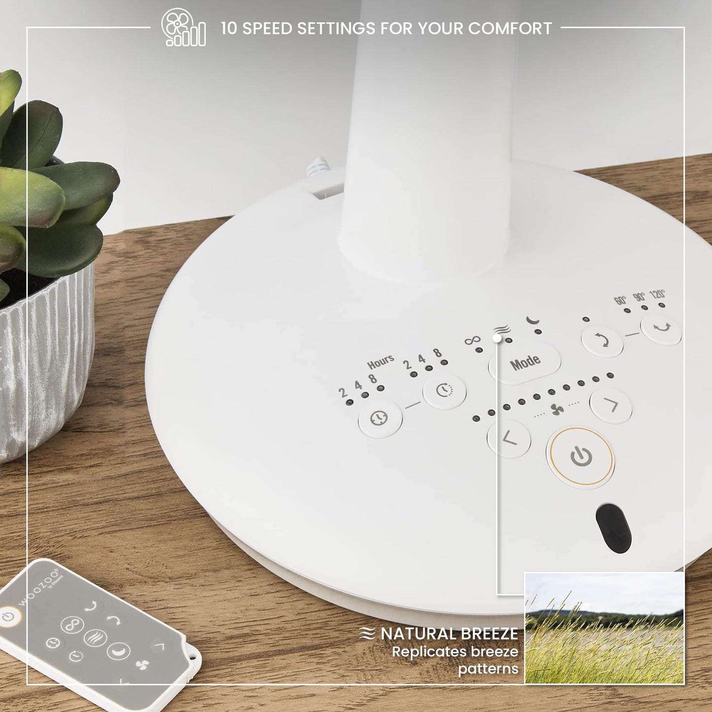 Iris Ohyama Woozoo, 37m², White, 10 speeds, Remote control, Oscillating, quiet, Table Fan, Desk fan, Floor fan, portable, DC motor, STF-DC15T