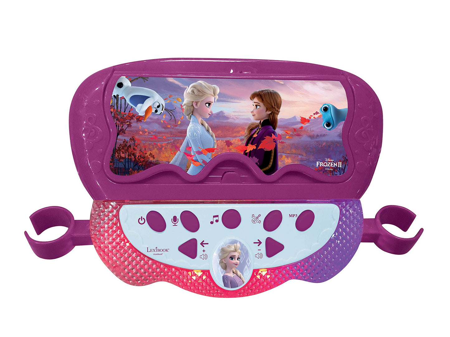 Lexibook, The Ice Queen, Illuminating Speaker on Stand for Kids, musical game, adjustable height, light effects, 2 microphones included, MP3 plug, Aux-in cable plug, purple, S160FZ.