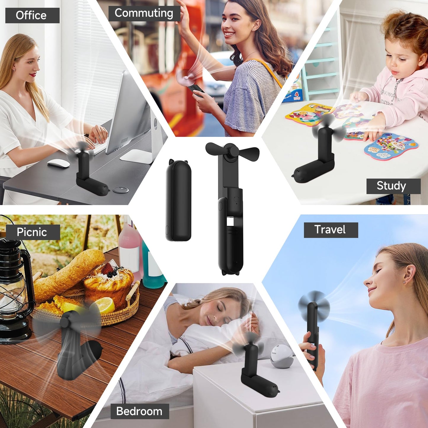 HZSK Handheld Mini Fan, Portable Foldable Fan with Power Bank, USB Rechargeable Small Pocket Fan, Personal Fan with 3 Speeds for Women Outdoor Travel.