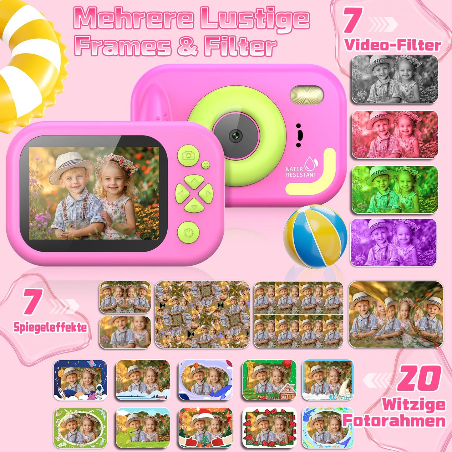 ULEWAY kids camera, 1080P underwater camera for kids, underwater digital camera with 2.4" screen, 32GB SD card, video camera toy gift for kids aged 3-12 years.