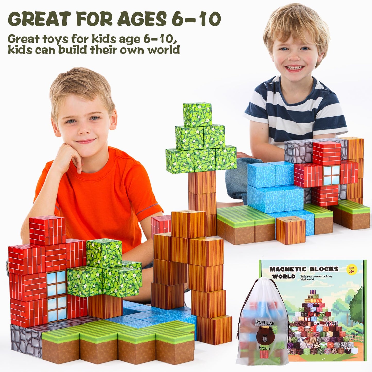 Azyvum Magnetic Building Blocks, 64 Pieces Magnetic Building Blocks for Kids, Forest World Montessori Sensory Cube for Toddlers, Magnetic Birthday Gifts for 3-10 year old boys and girls.