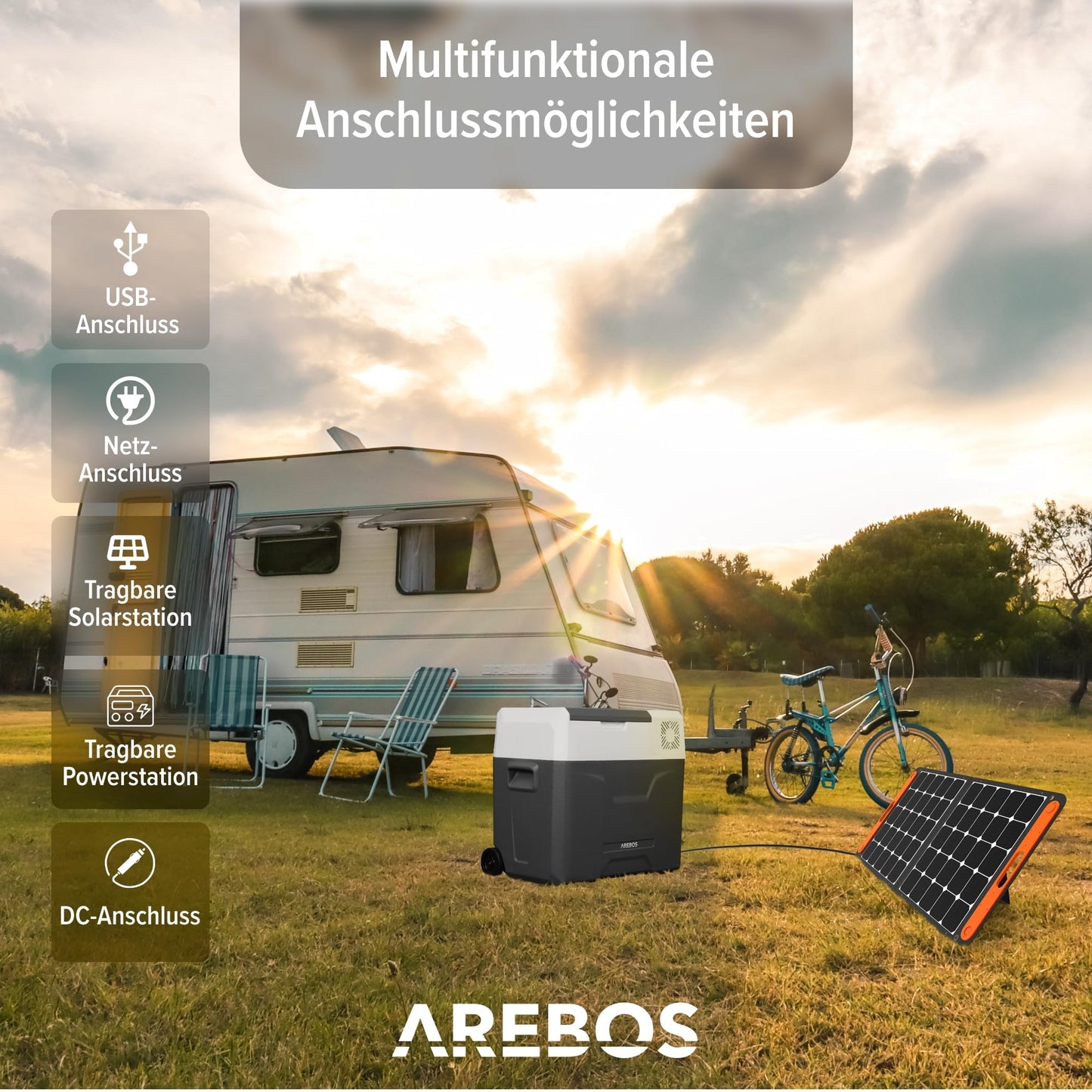 Arebos compressor cooler box with wheels 47L Electric freezer box with APP & smart control Cooling and heating function Mobile cooler with USB port 12/24 V 230V for car, truck, camping, boat, motorhome