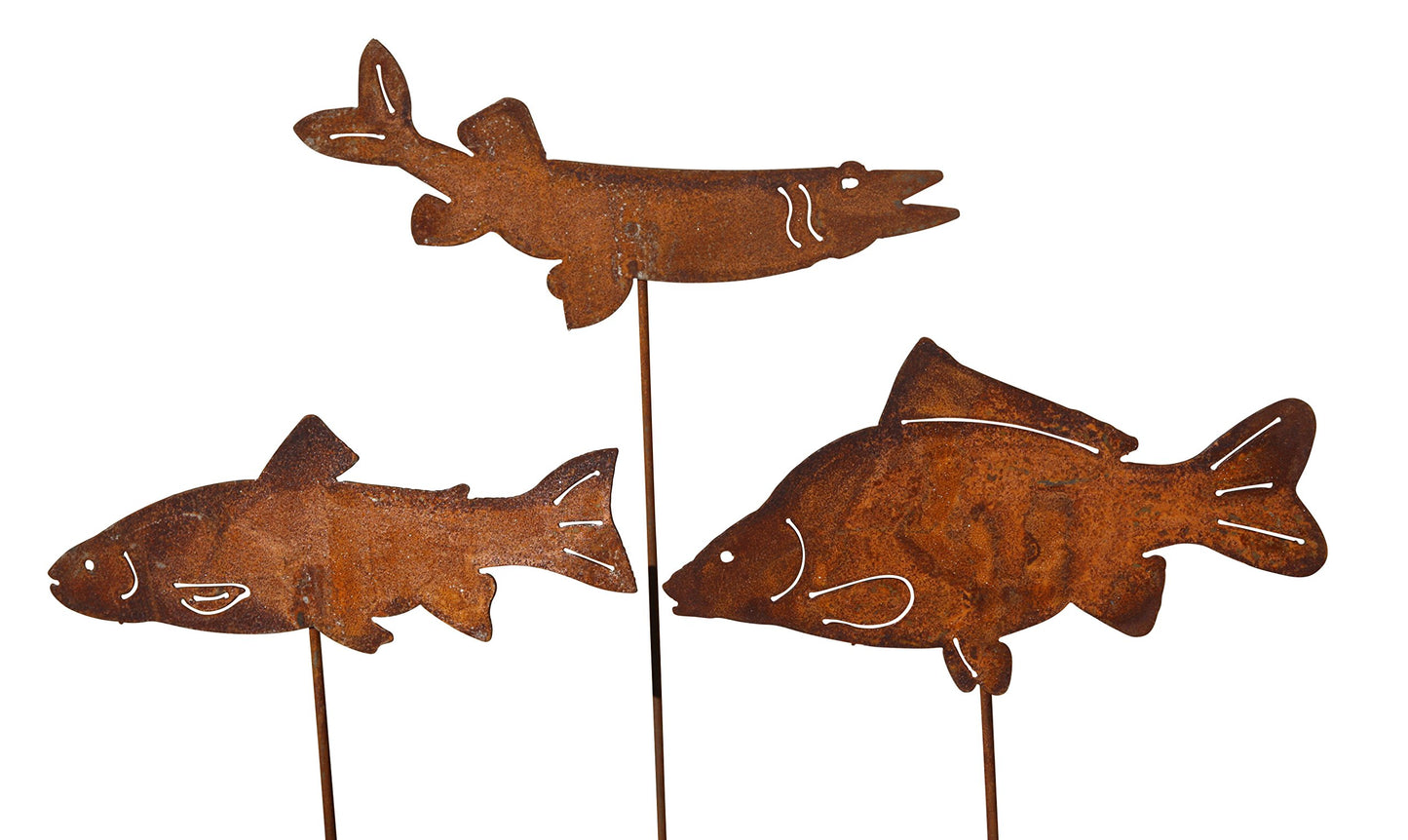 Vosteen Blümel Huber Decorative Garden Set - Fish 3 x 60 cm Metal Rust Patina Finish