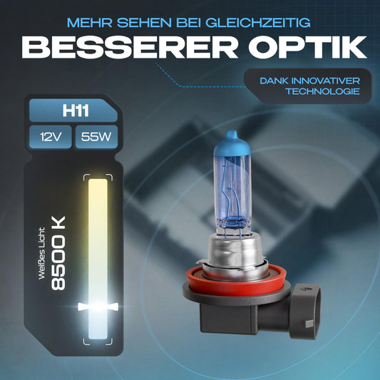 Great - 2x H11 halogen lamp set Xenon Look - super white - 8500k 55W - E-marked