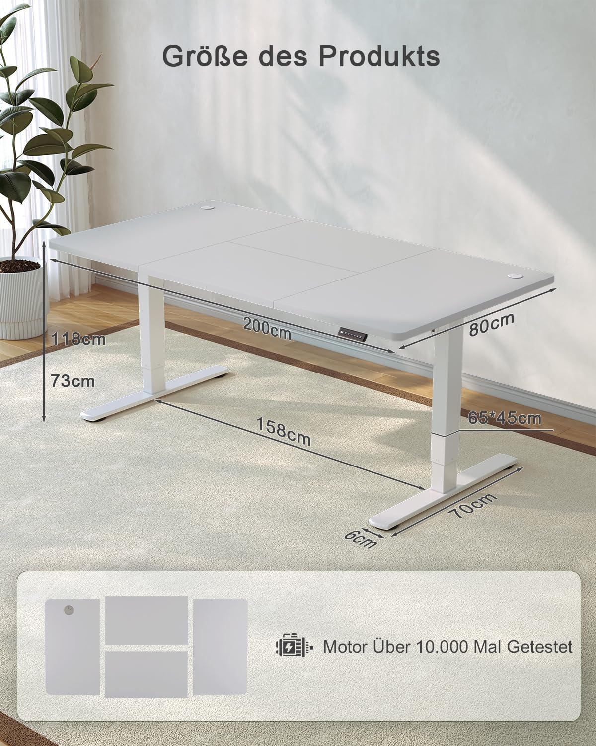 JUMMICO Height Adjustable Desk with USB Charging Port 200 x 80 cm, Electric Height Adjustable Desk, Standing-Sitting Table Standing Desk Adjustable Computer Table, Standing Desk, Gray