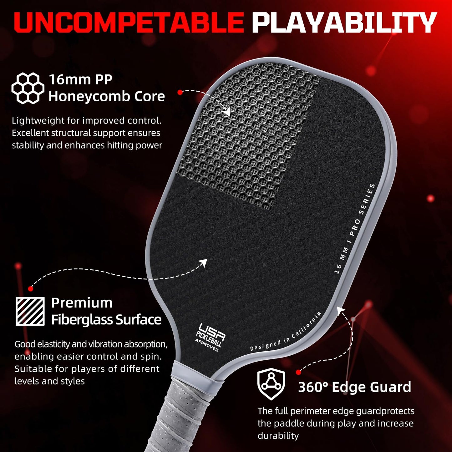 BAGAIL Pickleball Paddle Set with 4 balls, light, high shock absorption, ergonomically designed, suitable for indoor and outdoor pickleball games.
