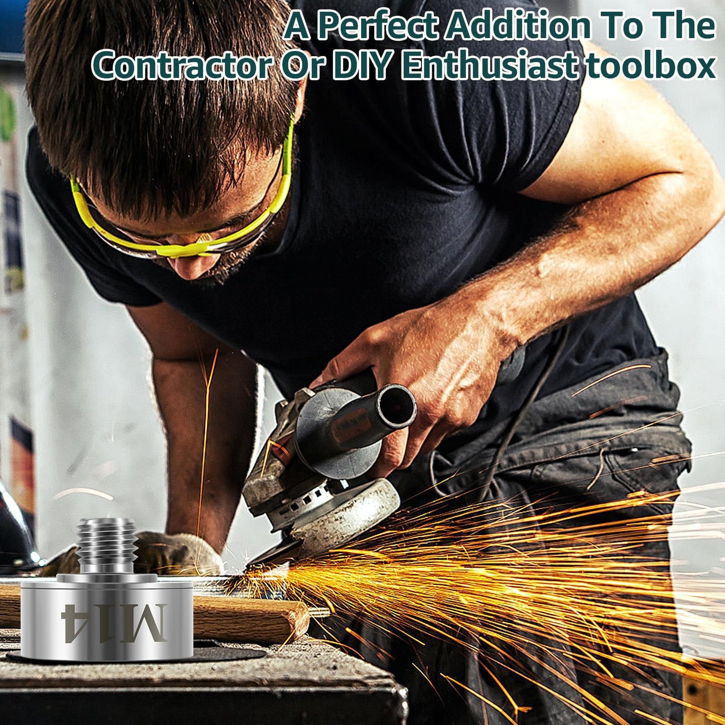 Angle grinder accessory, M14 X-LOCK adapter with M14 locking nut for attaching to M14 thread. Suitable for angle grinder cutting blade diamond bit stainless steel adapter + M14 flange locking nut.