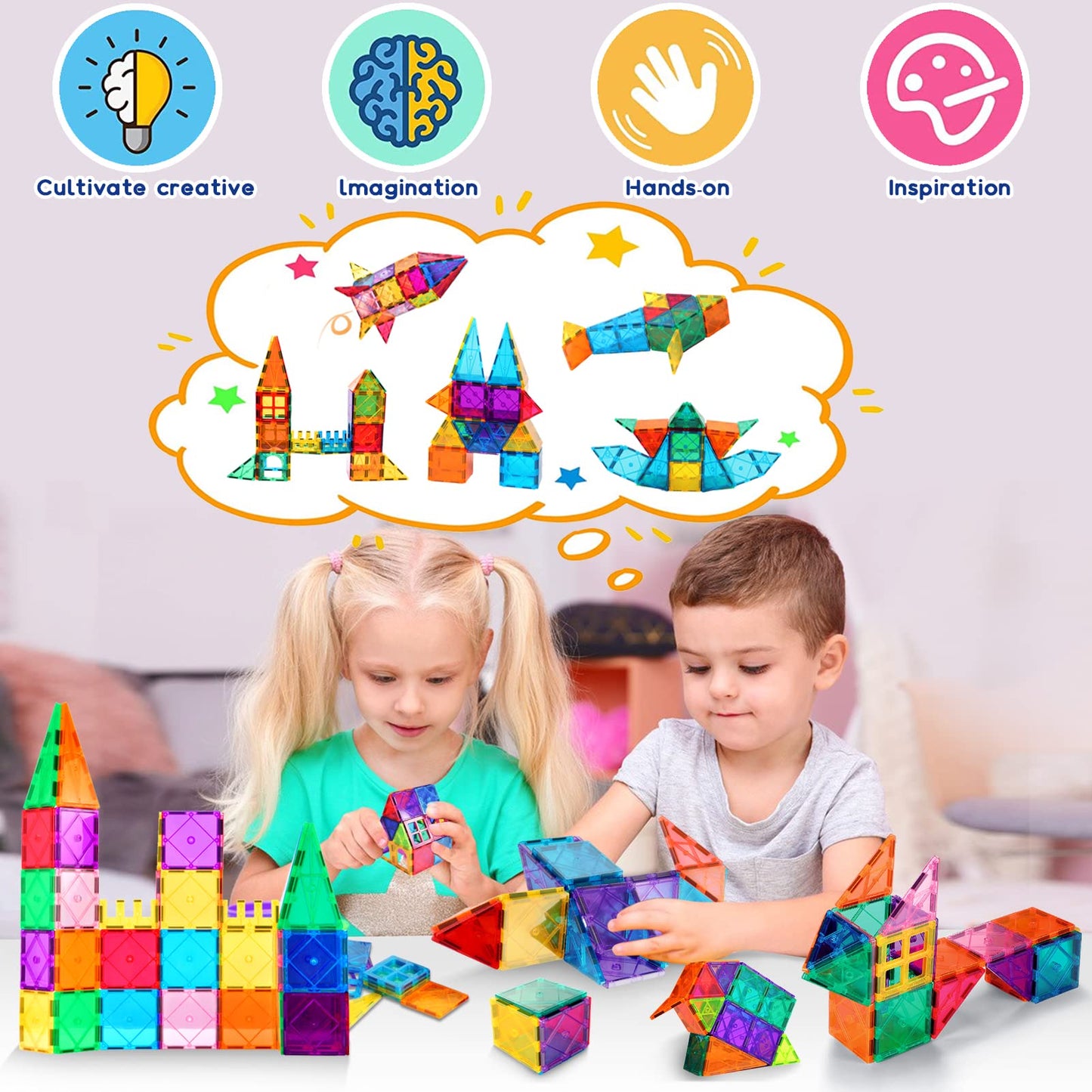 Magnetic building blocks, 3D blocks, colorful magnetic tiles for children aged 4-8, STEM, early educational construction, magnetic toys, building set for toddlers aged 3 and up.