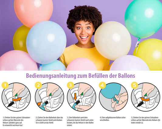 Trendario Balloon Gas, helium for up to 50 balloons, disposable helium gas cylinder with filling valve for helium balloons.