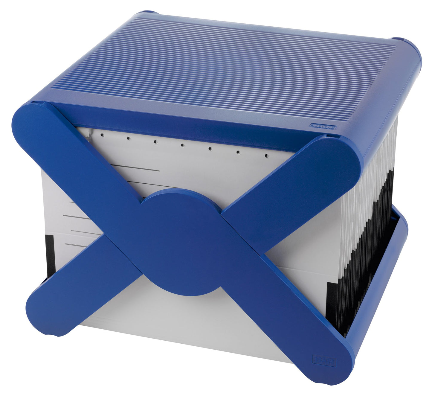 HAN Hanging File Basket X-CROSS TOP With Cover For 35 Hanging Folders, Portable With Handle, For Drawers In Desk/Cabinet, Modern Design, Sturdy And Stackable, 19072-14, Blue.