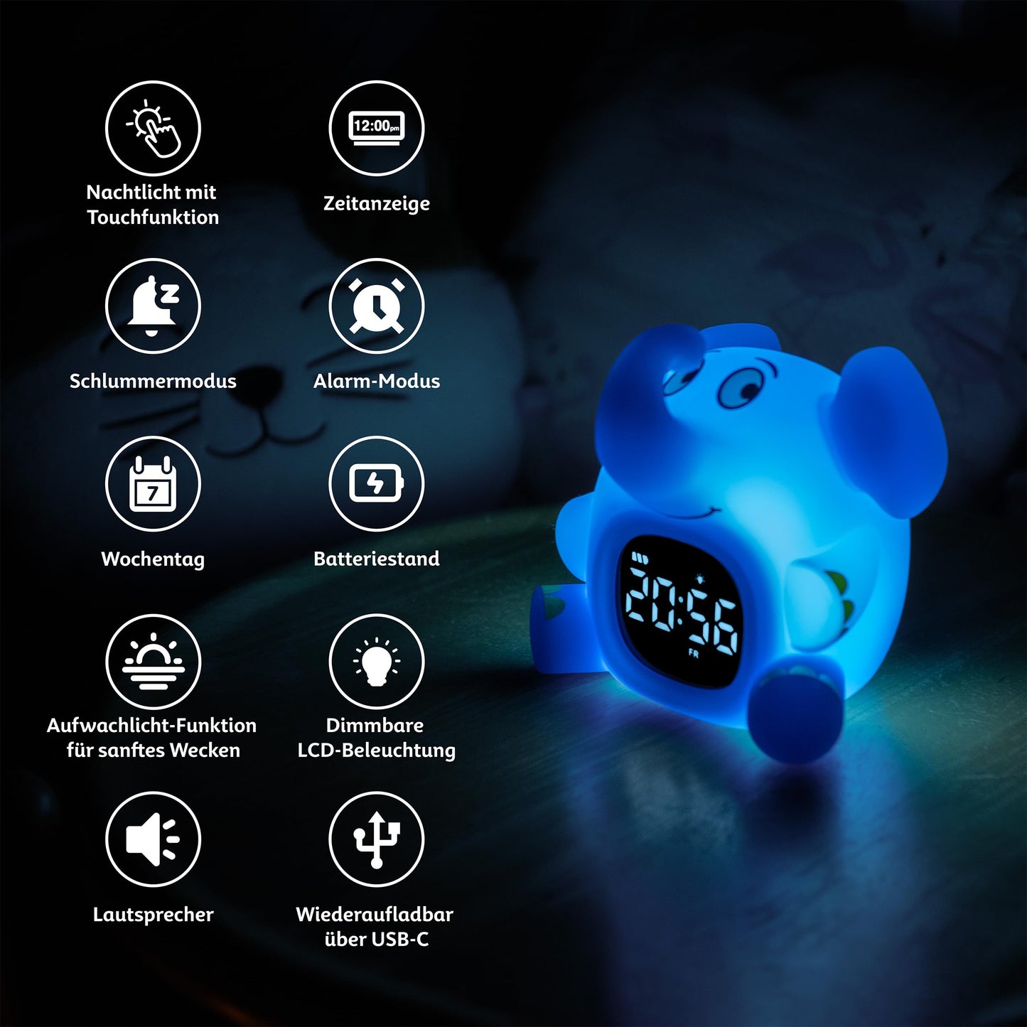 Bresser TheMouse Light alarm clock for children Wake-up light alarm clock night light elephant silicone snooze function.