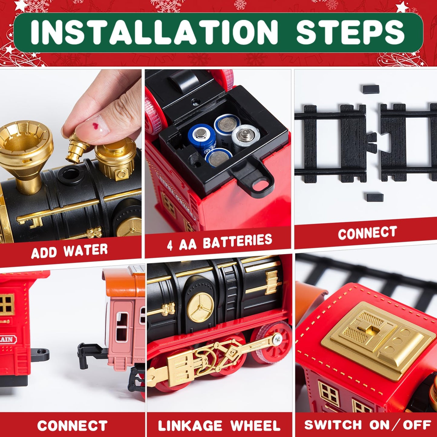 Electric Train Toy, Christmas Train Set, Electric Train Set for Kids, Steam Train Toy with steam, sounds, and lights, Creative toy for kids aged 5 6 7 8 10 12+ years