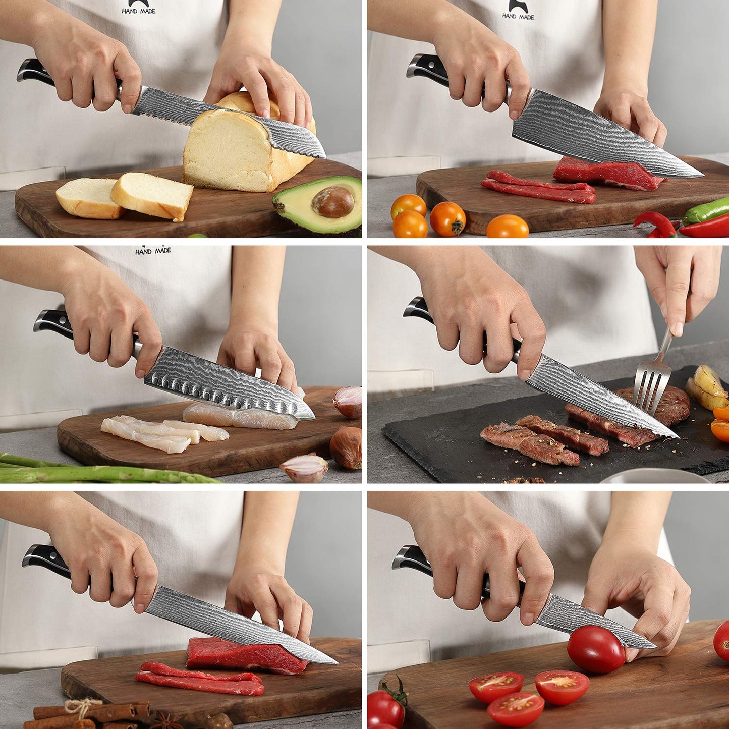 9-piece kitchen knife set sharpening for chef knife set with block, Damascus professional knife stainless steel steak knives with wooden handle kitchen knife sharpener and scissors by NanFang Brothers