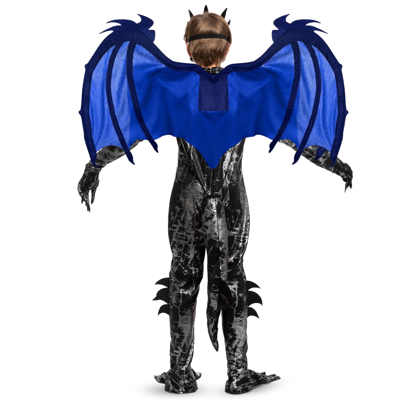 Spooktacular Creations Kids Boys Black and Blue Dragon Costume, Dragon Wings and Mask, Halloween Suit Dragon Outfit for Boys for Halloween Parties, Cosplay-L