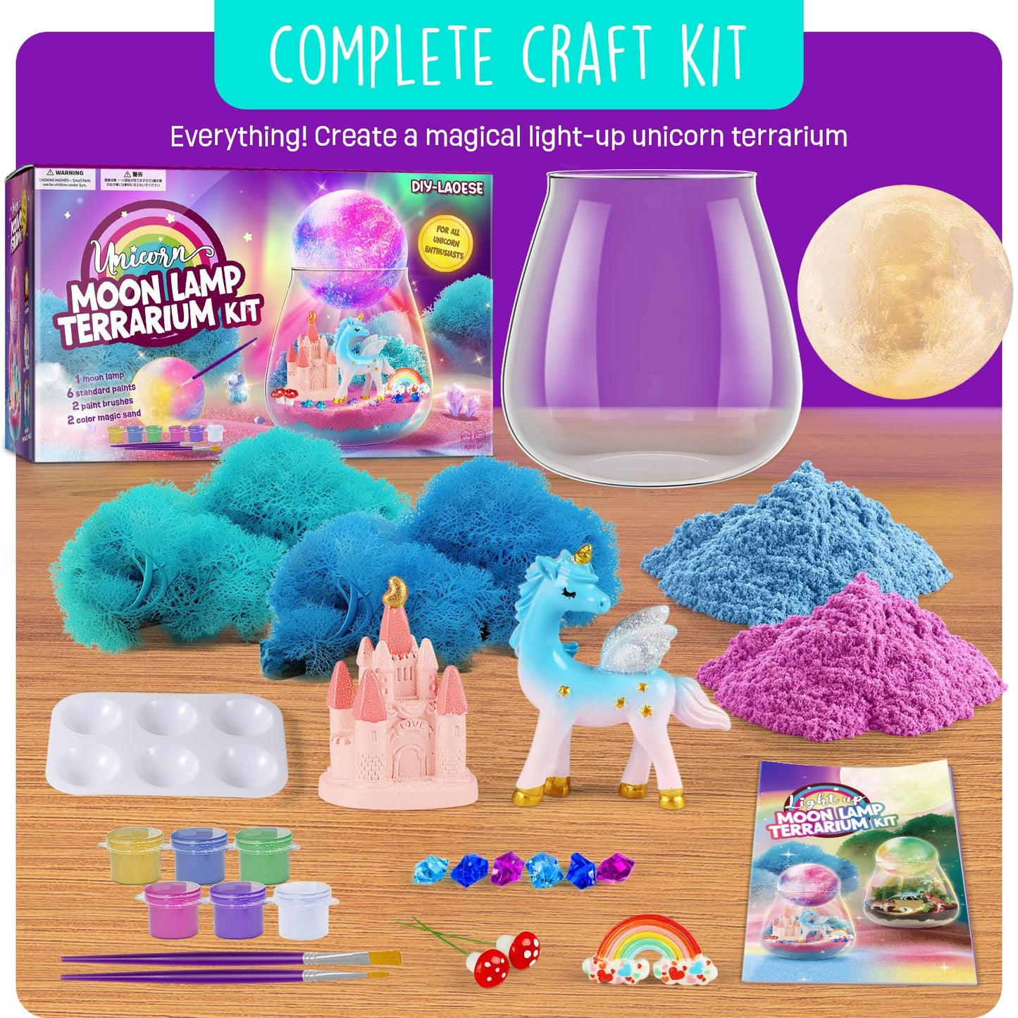 Unicorn gifts for girls, Unicorn terrarium set with moonlamp painting kit, gift for girls 4, 5, 6, 7, 8-12 years old birthday, craft kit for kids ages 6+, Unicorn toy