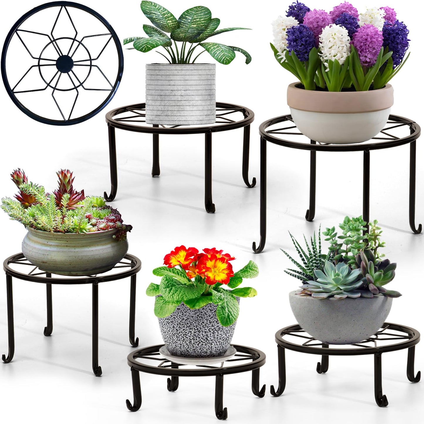 Santentre 5 Pack Plant Stand, Heavy Duty Plant Shelf, Black Metal Flower Stand Indoor Outdoor, Rustproof Iron Plant Stand Flower Bench for Indoor Multiple Plant Display Decor.