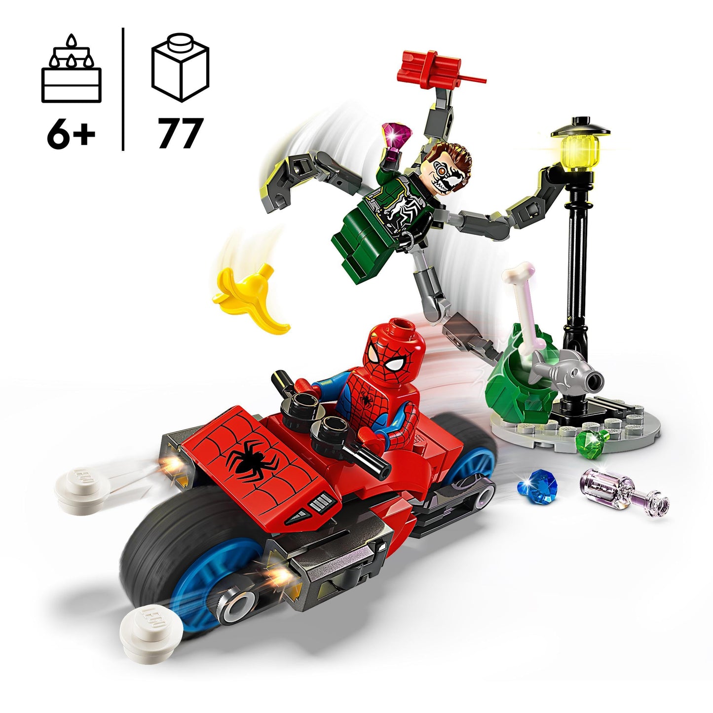 LEGO Marvel War Machine Mech, buildable superhero toy with 3 shooters & Marvel motorcycle chase: Spider-Man vs. Doc Ock, superhero toy